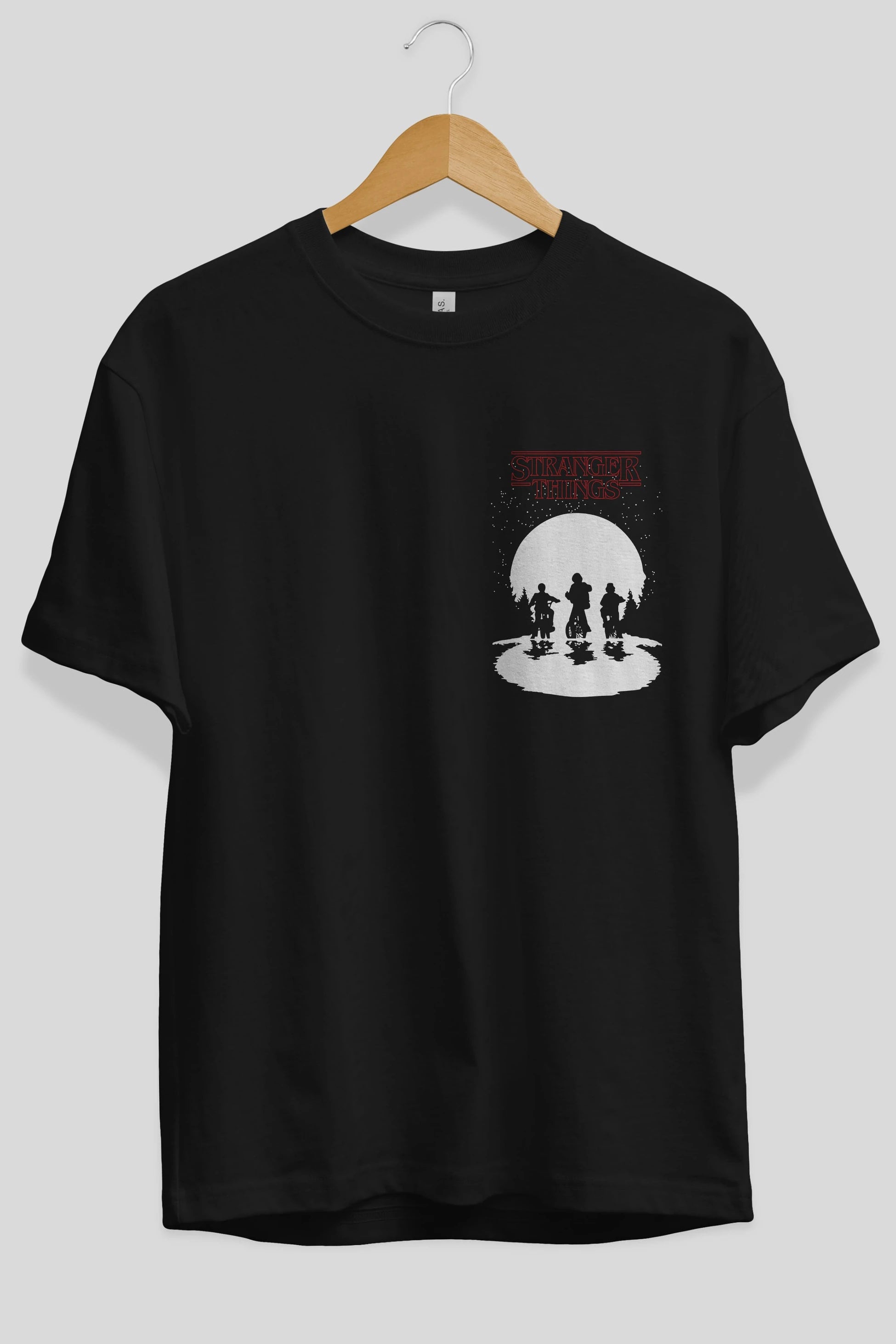 Stranger Things Ön Sol Baskılı Oversize t-shirt Erkek Kadın Unisex %100 Pamuk Bisiklet Yaka tişort