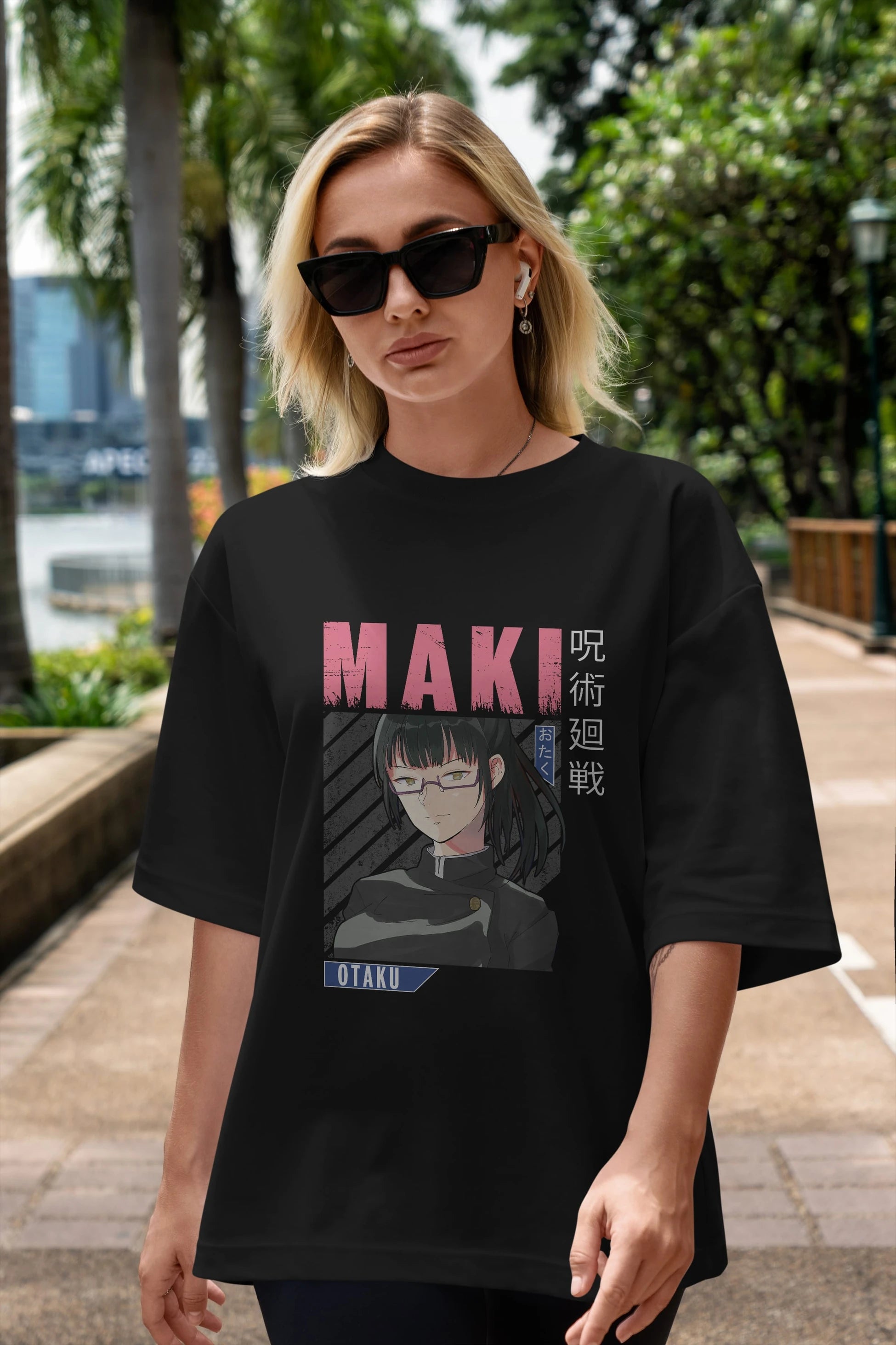 Maki Zenin CHAINSAWMAN 1 Anime Ön Baskılı Oversize t-shirt %100 pamuk Erkek Kadın Unisex