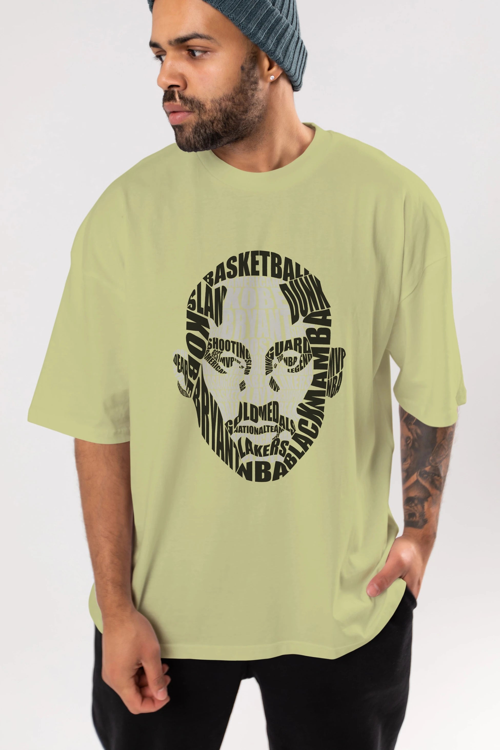 Kobe Bryan Calligram Ön Baskılı Oversize t-shirt %100 pamuk Erkek Kadın Unisex
