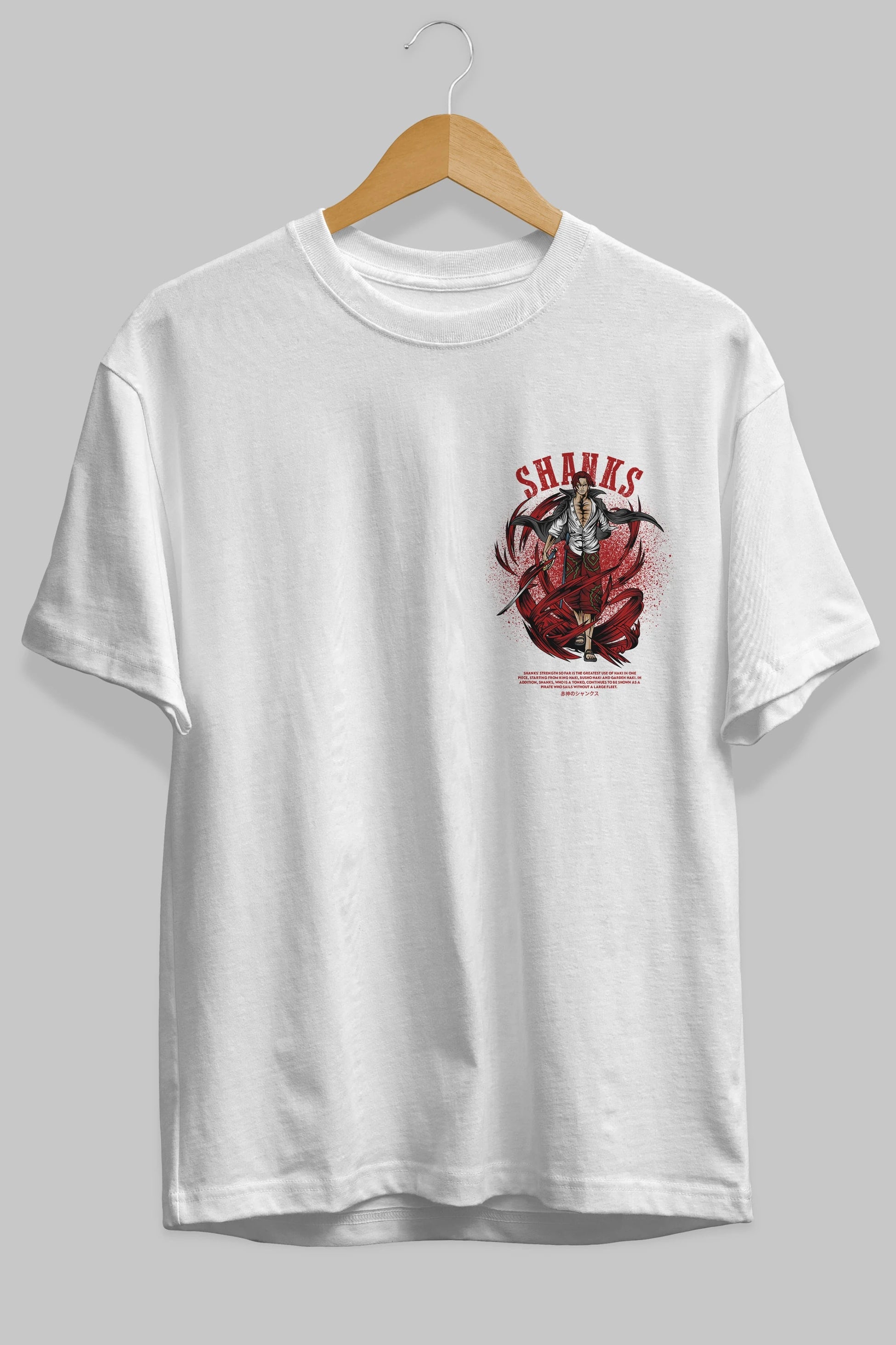Shanks Ön Sol Baskılı Oversize t-shirt Erkek Kadın Unisex %100 Pamuk Bisiklet Yaka tişort