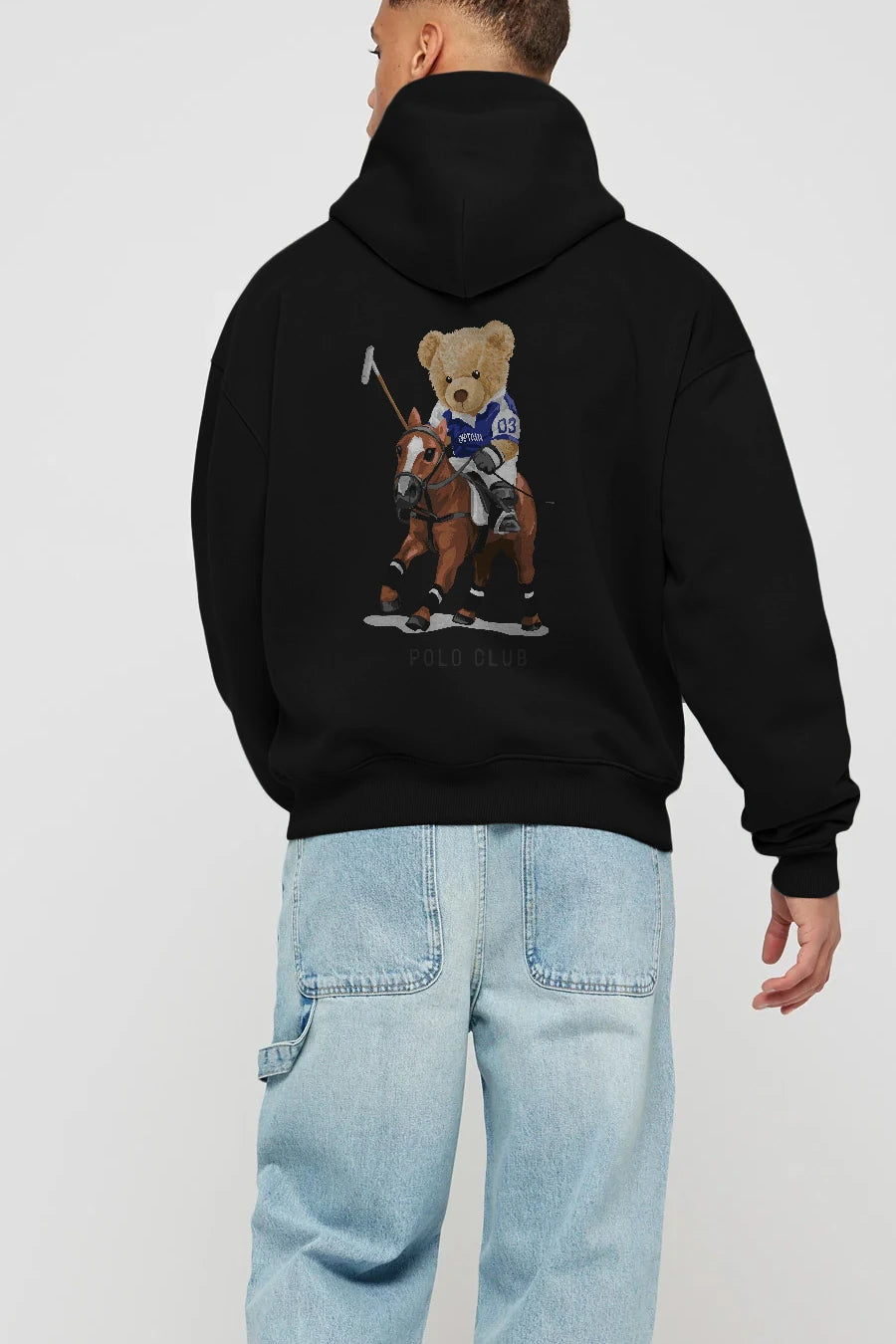 Teddy Bear Polo Club Arka Baskılı Hoodie Oversize Kapüşonlu Sweatshirt Erkek Kadın Unisex