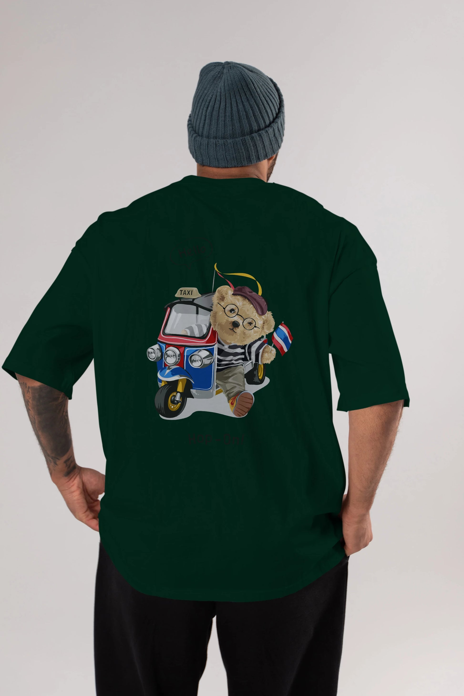 Teddy Bear Hop-On Arka Baskılı Oversize t-shirt Erkek Kadın Unisex %100 Pamuk