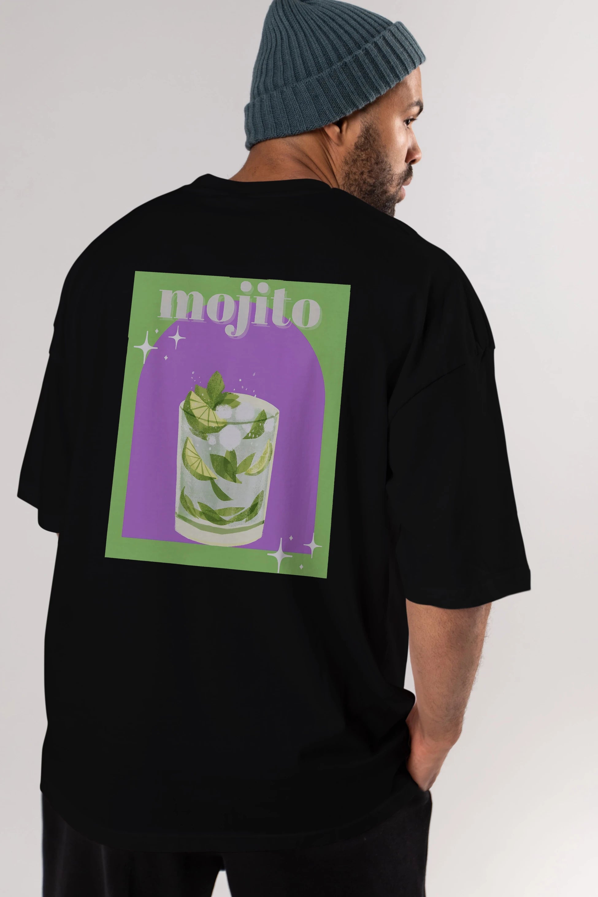 Mojito 3 Arka Baskılı Oversize t-shirt Erkek Kadın Unisex %100 Pamuk Bisiklet Yaka tişort