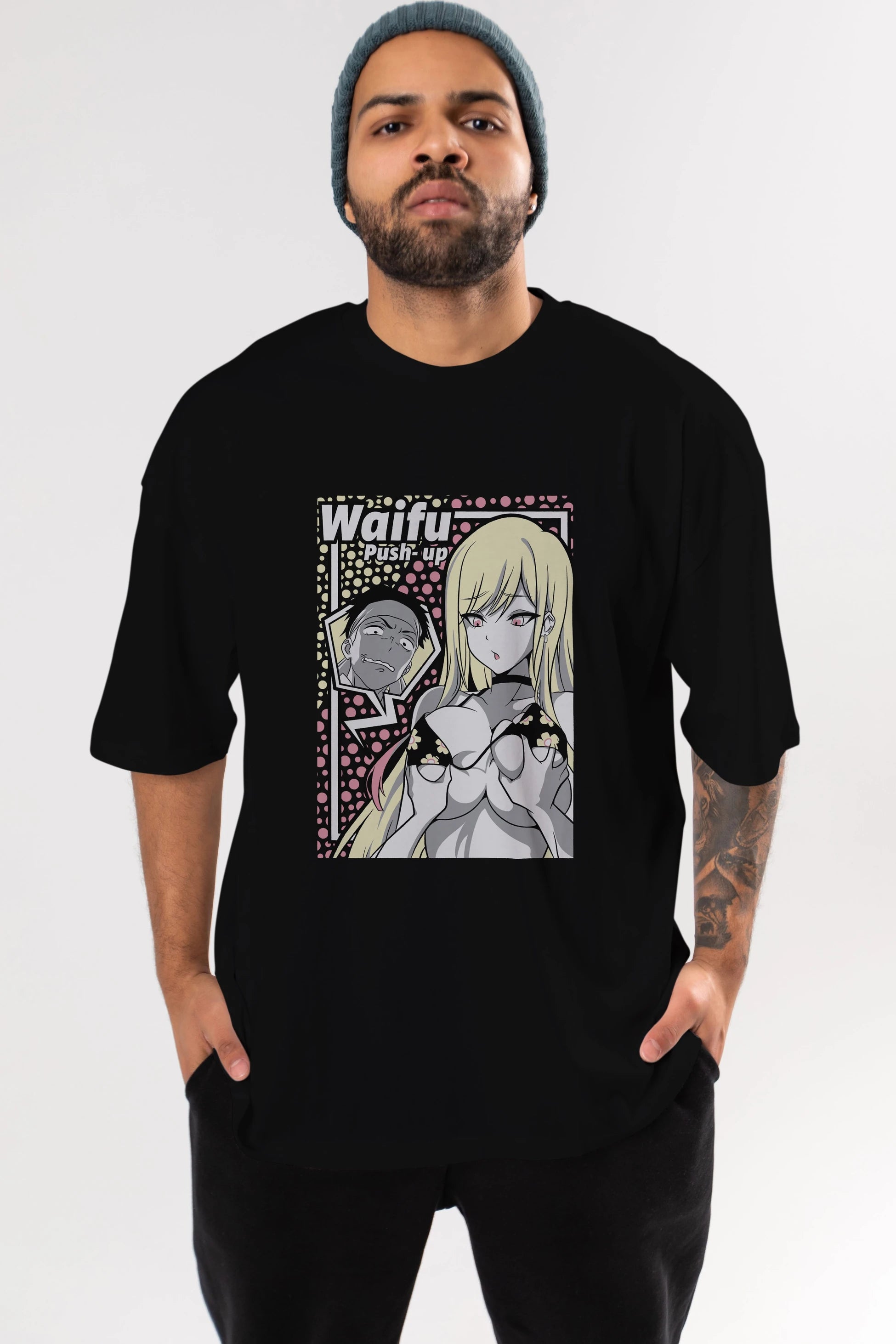 Waifu PushUp Anime Ön Baskılı Oversize t-shirt %100 pamuk Erkek Kadın Unisex
