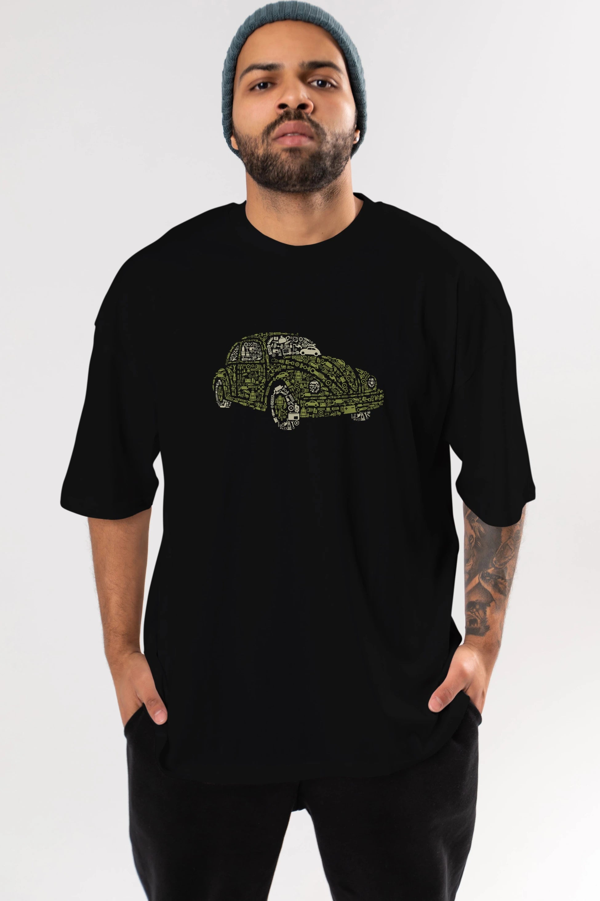 Beetle Ön Baskılı Oversize t-shirt %100 pamuk Erkek Kadın Unisex