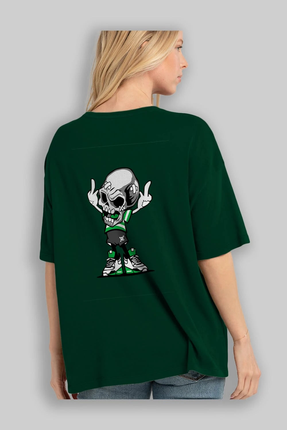 Skull F Hand Arka Baskılı Oversize t-shirt Erkek Kadın Unisex %100 Pamuk tişort