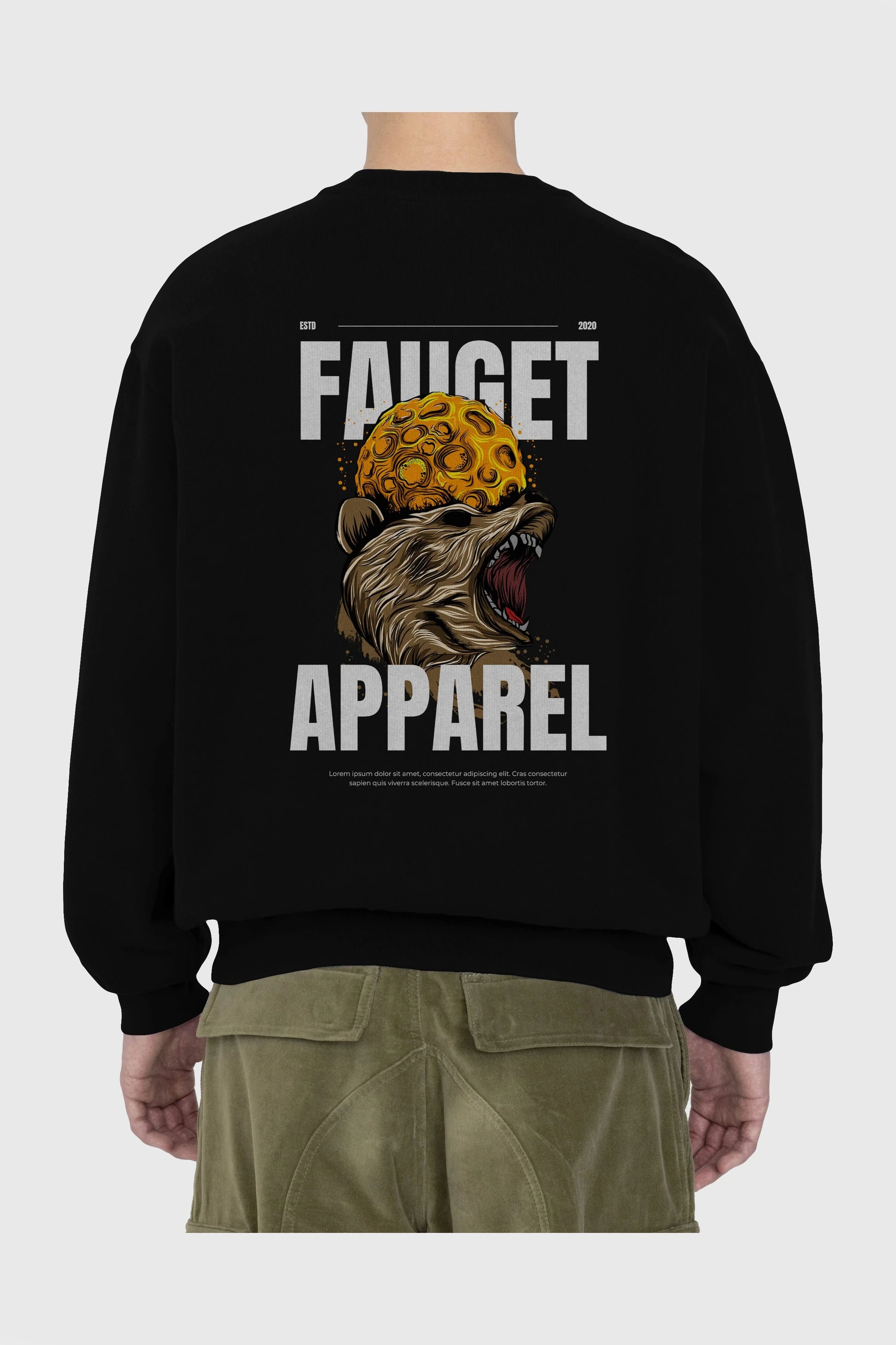 Bear Angry Fauget Apparel Arka Baskılı Oversize Sweatshirt Erkek Kadın Unisex