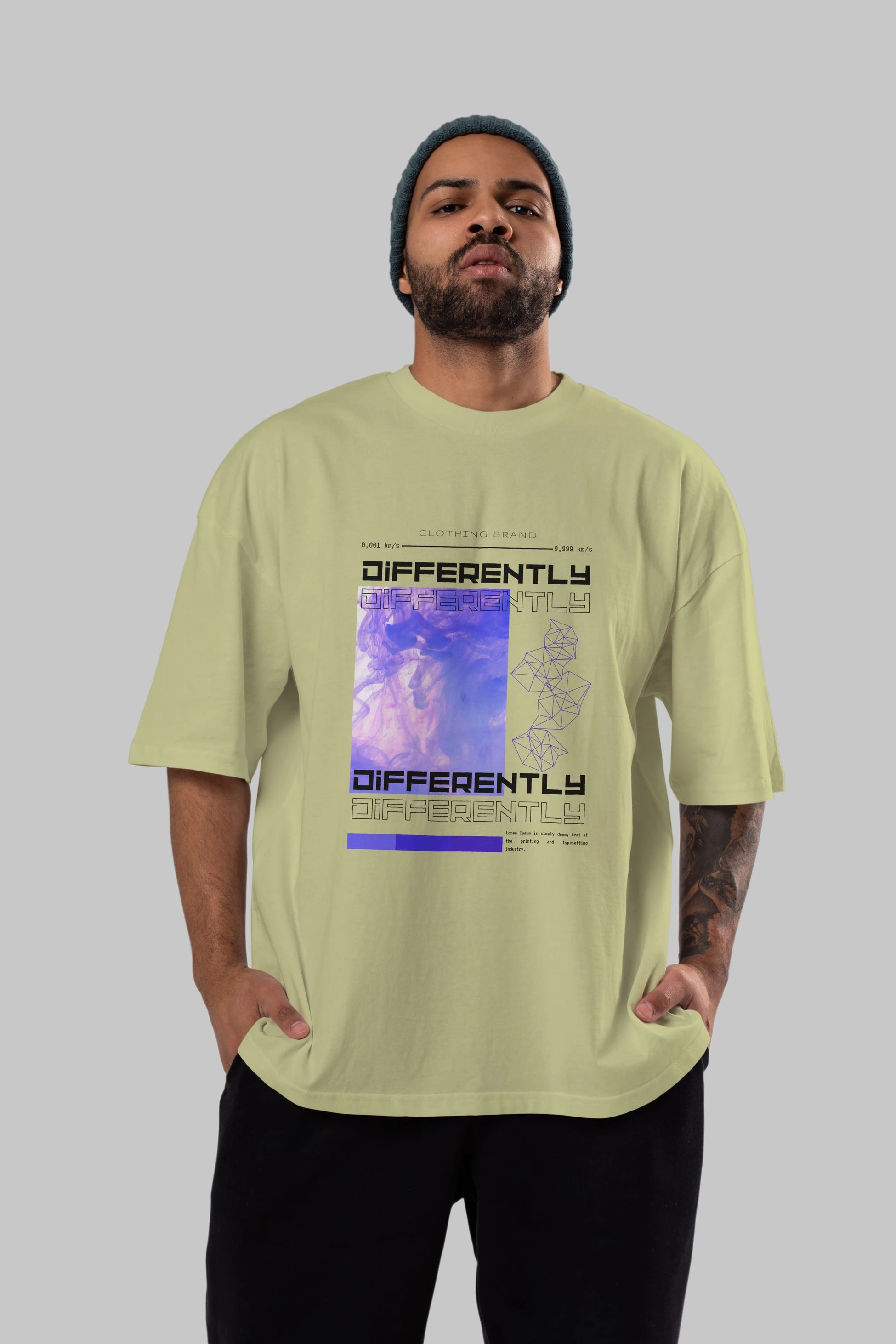 Differently Yazılı Ön Baskılı Oversize t-shirt Erkek Kadın Unisex