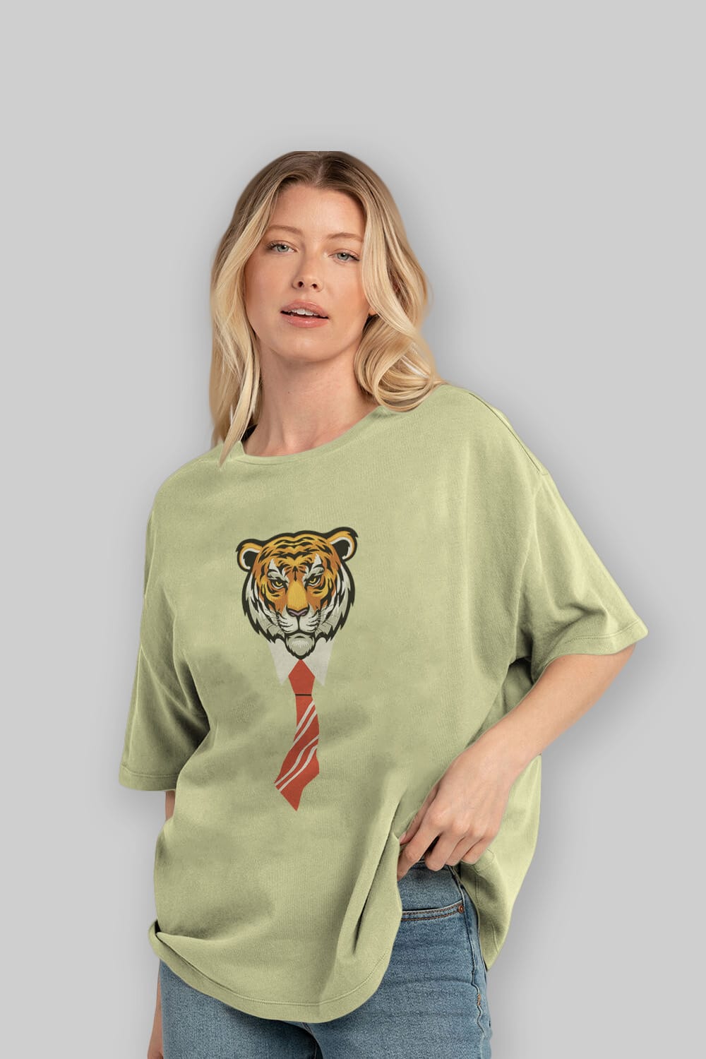 Tiger With Tie Ön Baskılı Oversize t-shirt Erkek Kadın Unisex