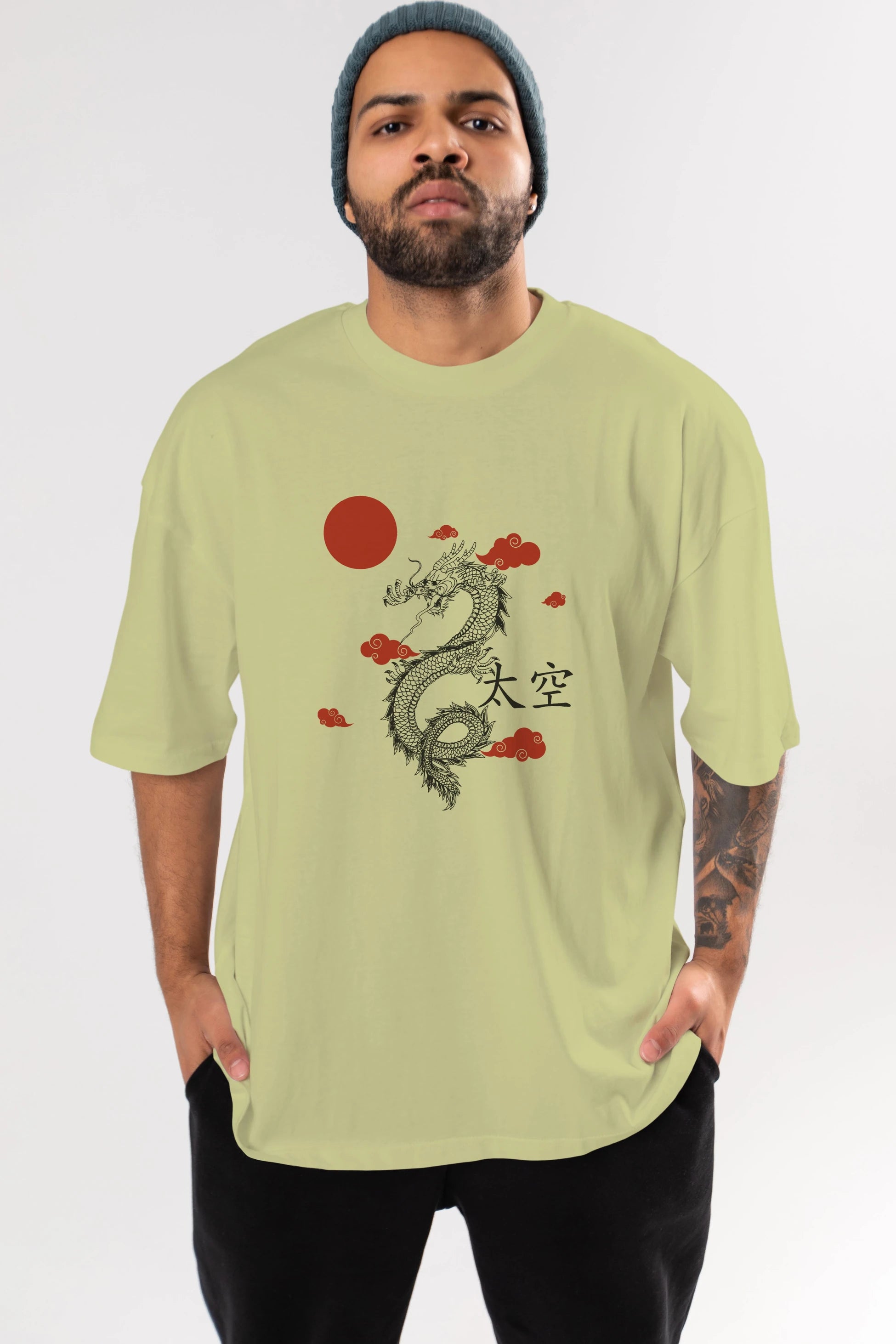Chinese Dragon Ön Baskılı Oversize t-shirt Erkek Kadın Unisex