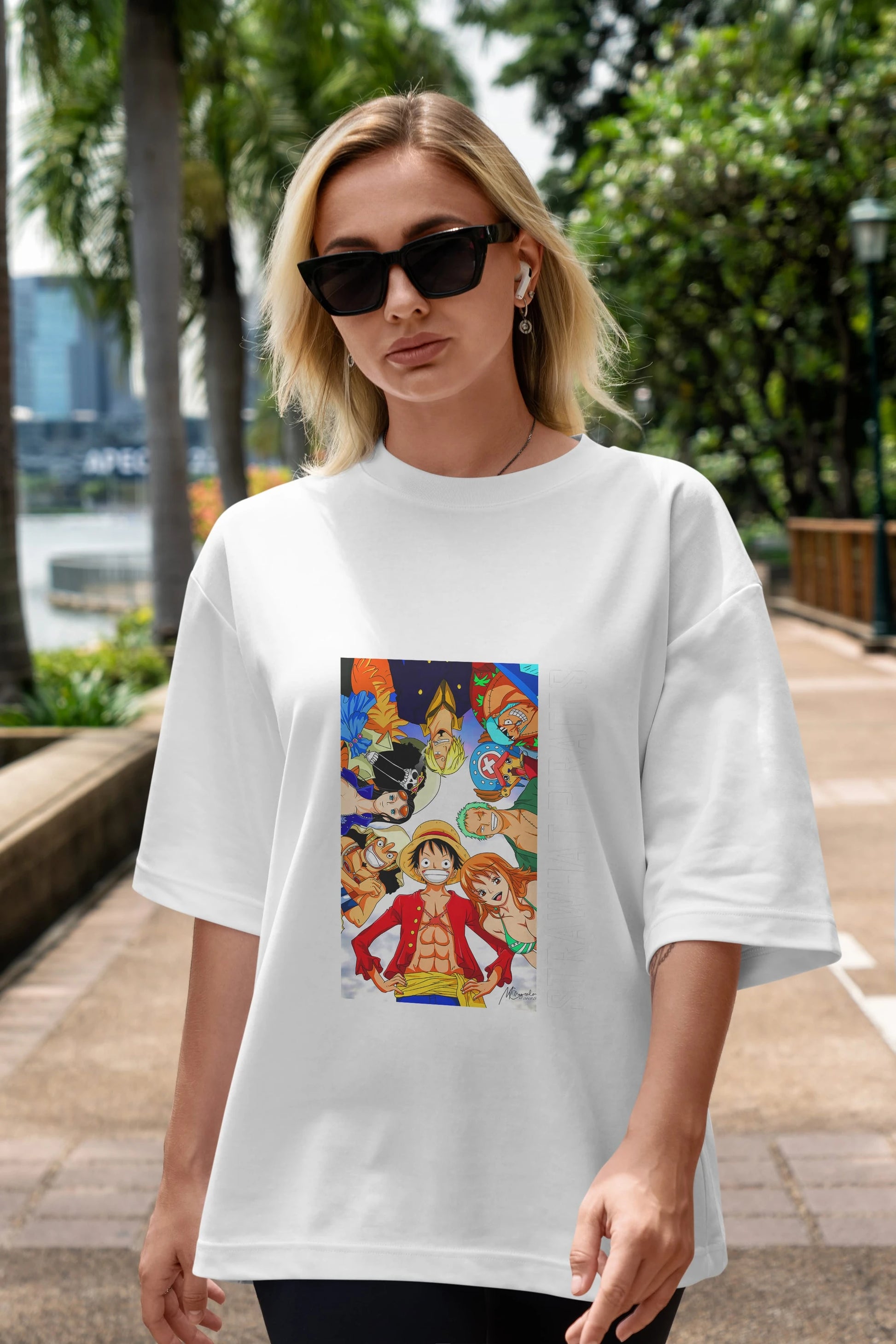 Luffy Strahwat Anime Ön Baskılı Oversize t-shirt Erkek Kadın Unisex
