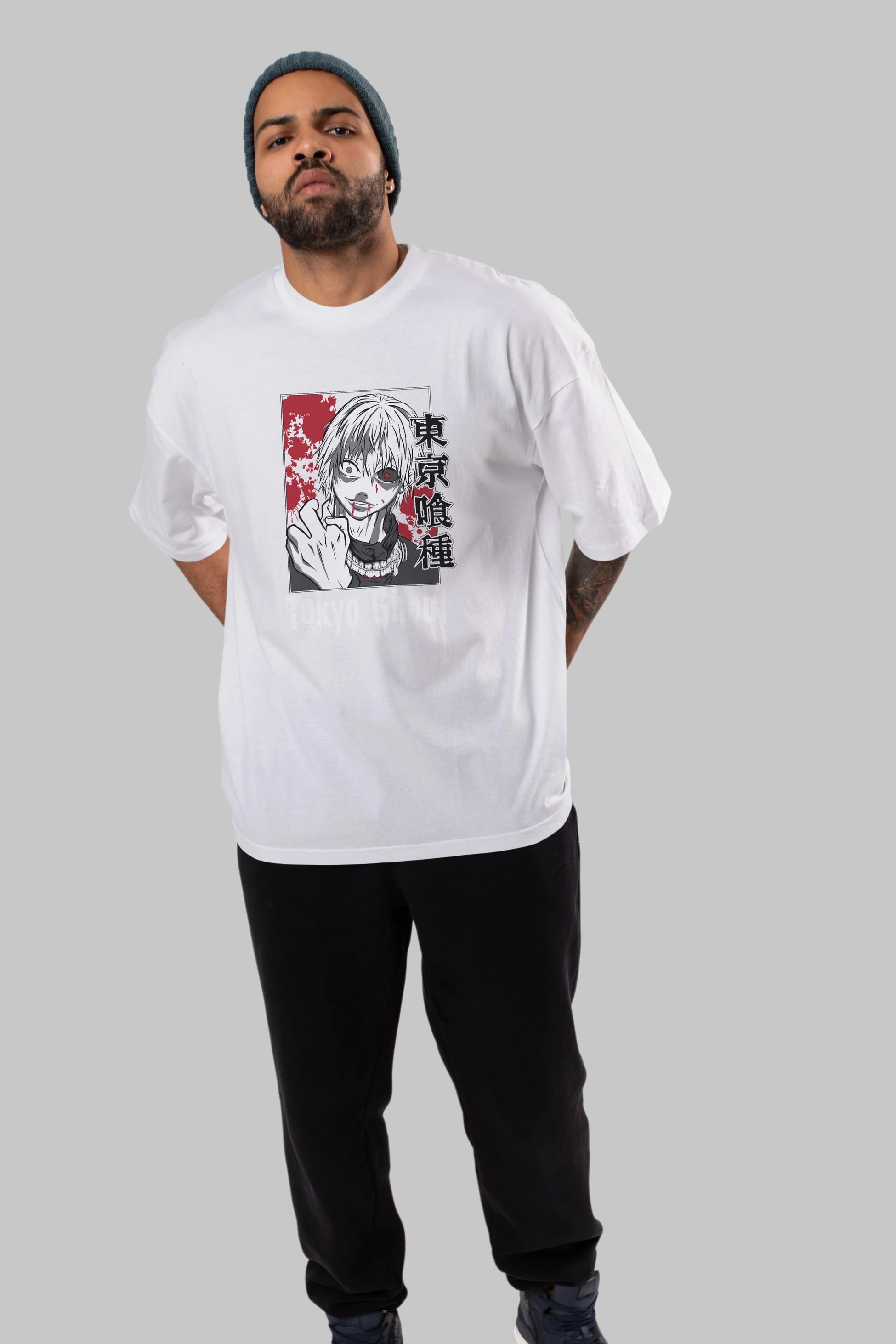 Kaneki Ken TOKYO GHOUL Anime Ön Baskılı Oversize t-shirt %100 pamuk Erkek Kadın Unisex