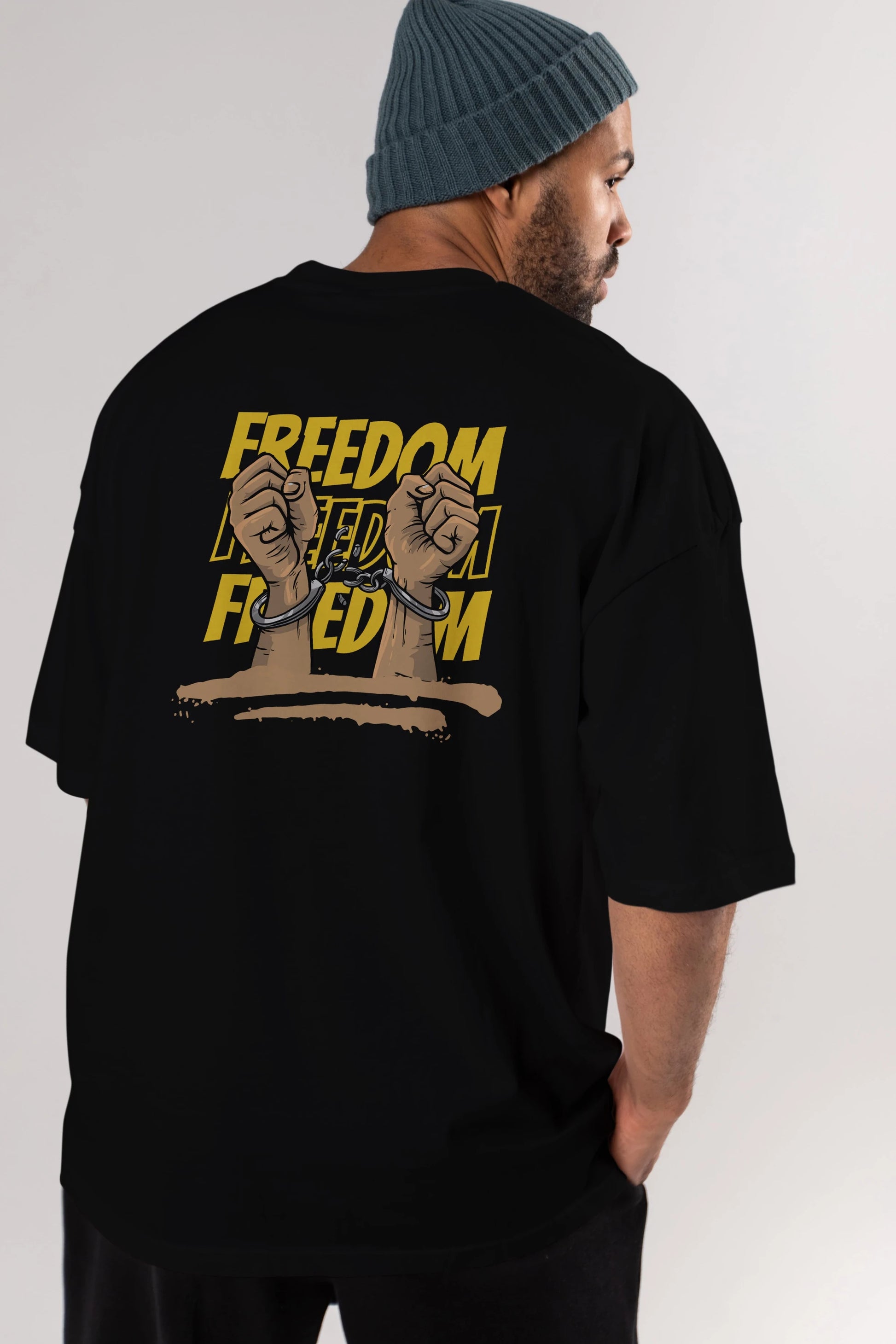 Freedom Yazılı Arka Baskılı Oversize t-shirt Erkek Kadın Unisex