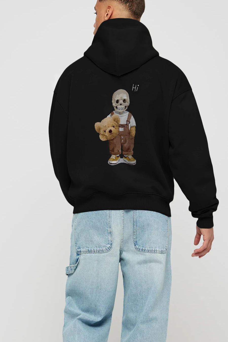 Teddy Bear hi Arka Baskılı Hoodie Oversize Kapüşonlu Sweatshirt Erkek Kadın Unisex