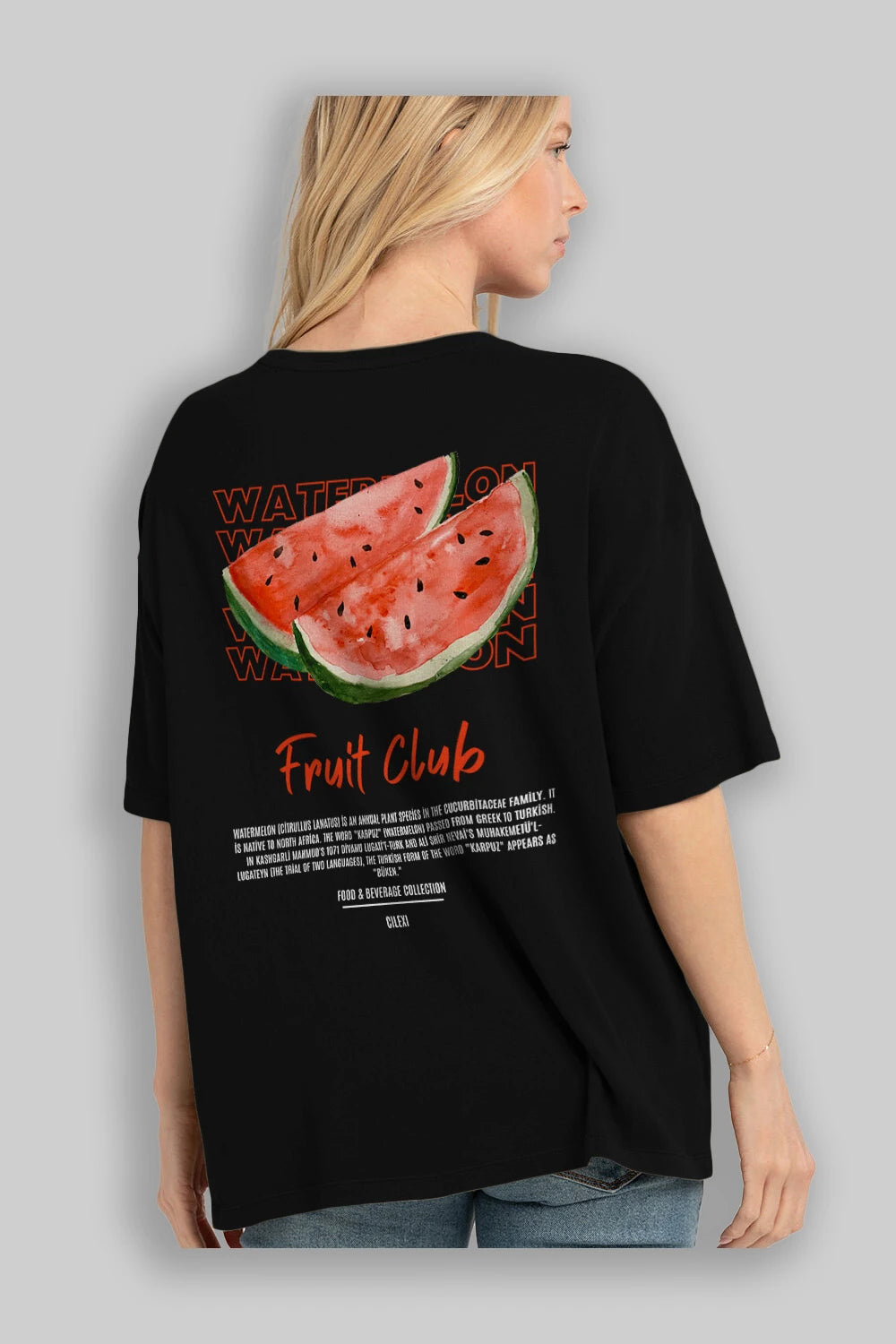 Watermelon Arka Baskılı Oversize t-shirt Erkek Kadın Pamuk Bisiklet Yaka tişort