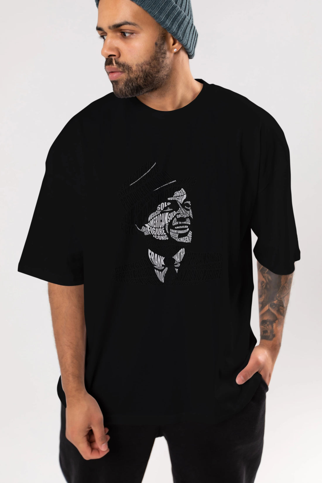 Frank Sinatra Calligram Ön Baskılı Oversize t-shirt %100 pamuk Erkek Kadın Unisex