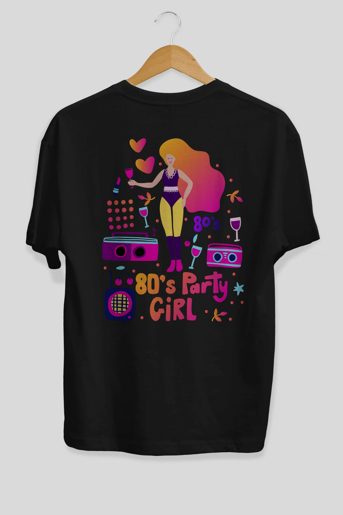 Retro Girl Party Arka Baskılı Oversize t-shirt Erkek Kadın Unisex