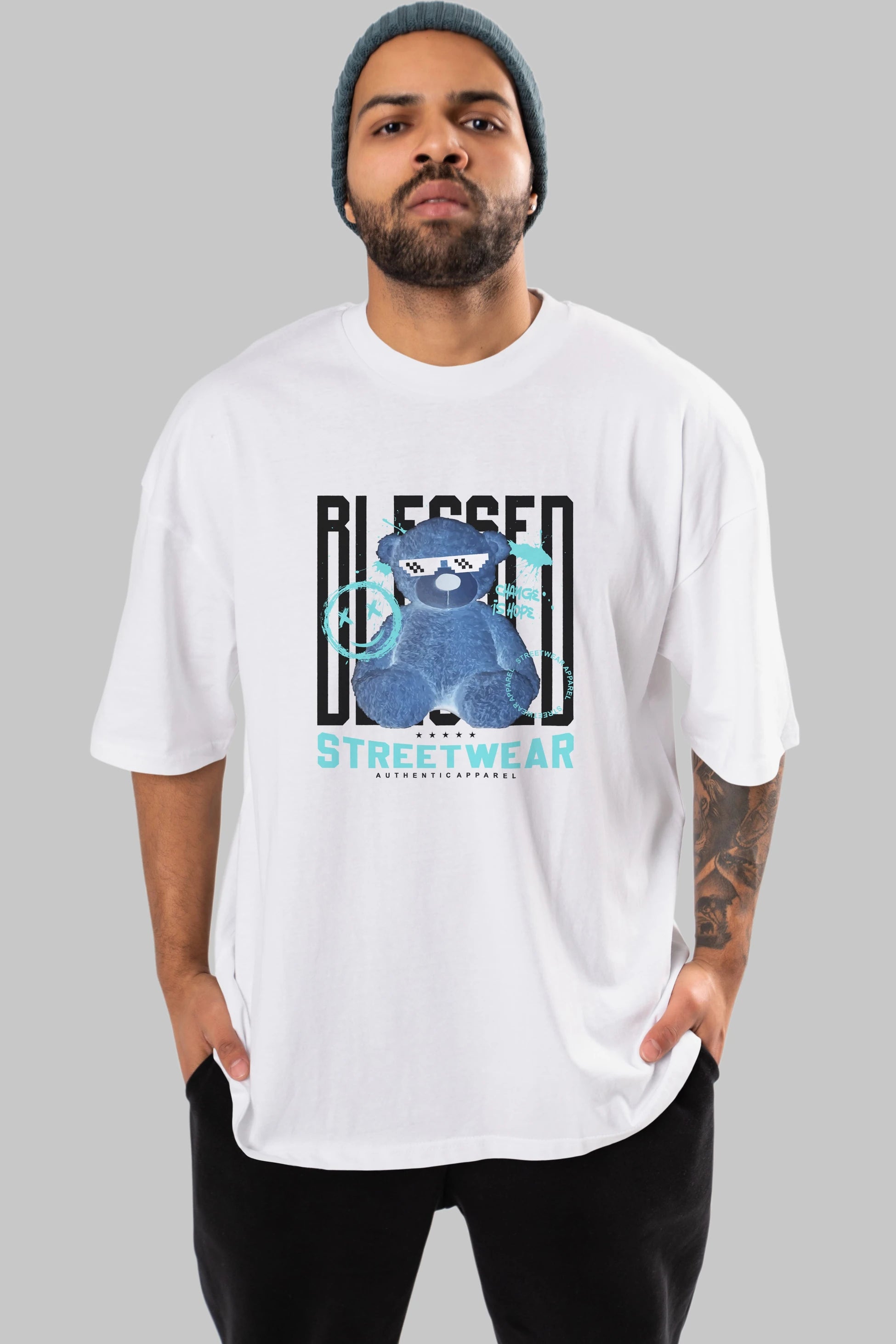 Blessed Bear Ön Baskılı Oversize t-shirt Erkek Kadın Unisex
