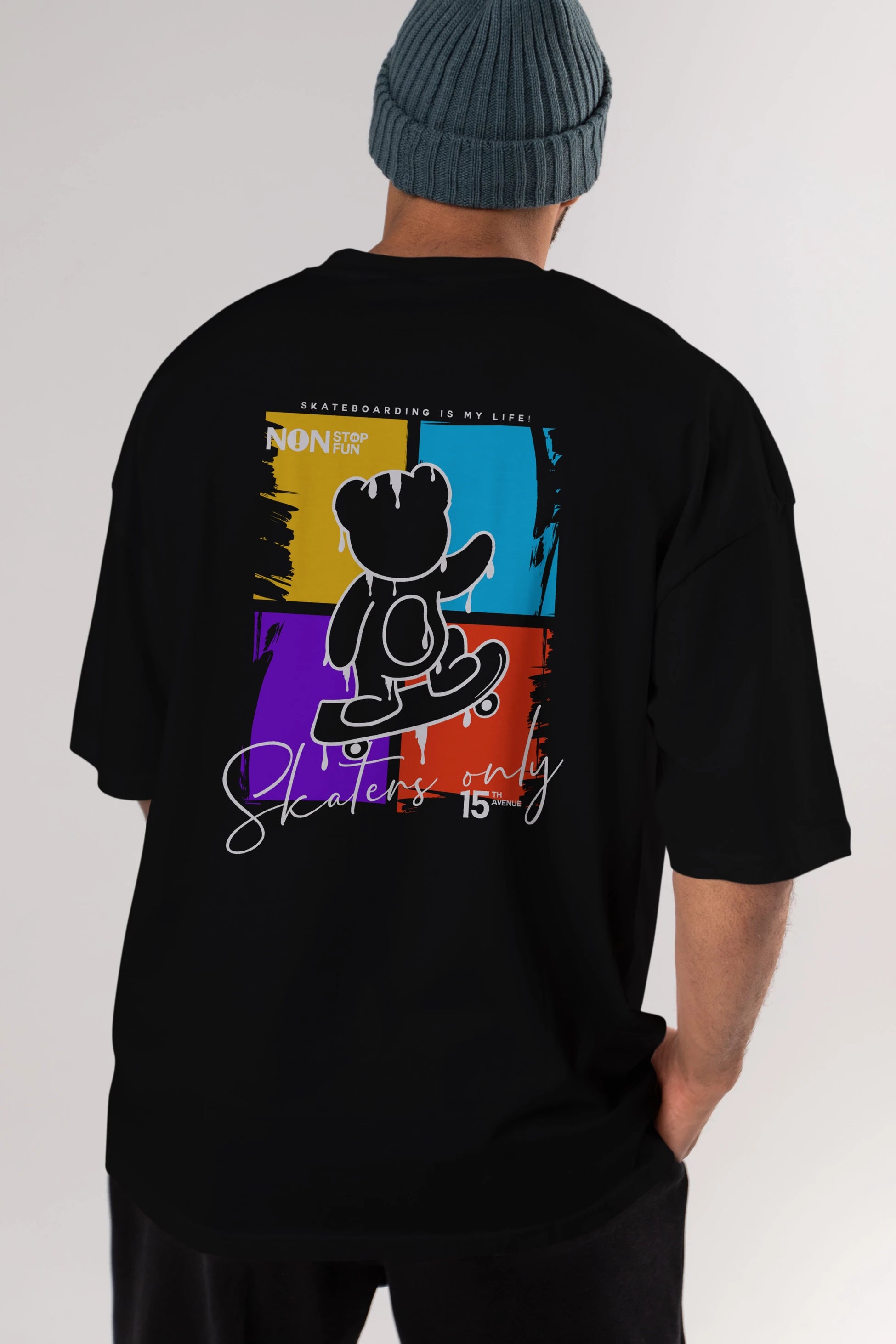 Skaters Only Bear Arka Baskılı Oversize t-shirt Erkek Kadın Unisex