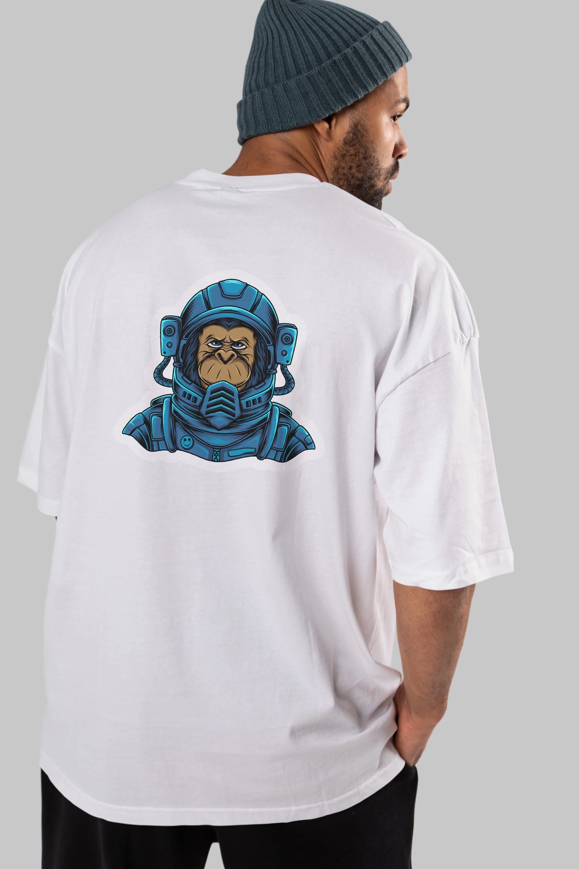 Astromonkey Sticker Arka Baskılı Oversize t-shirt Erkek Kadın Unisex