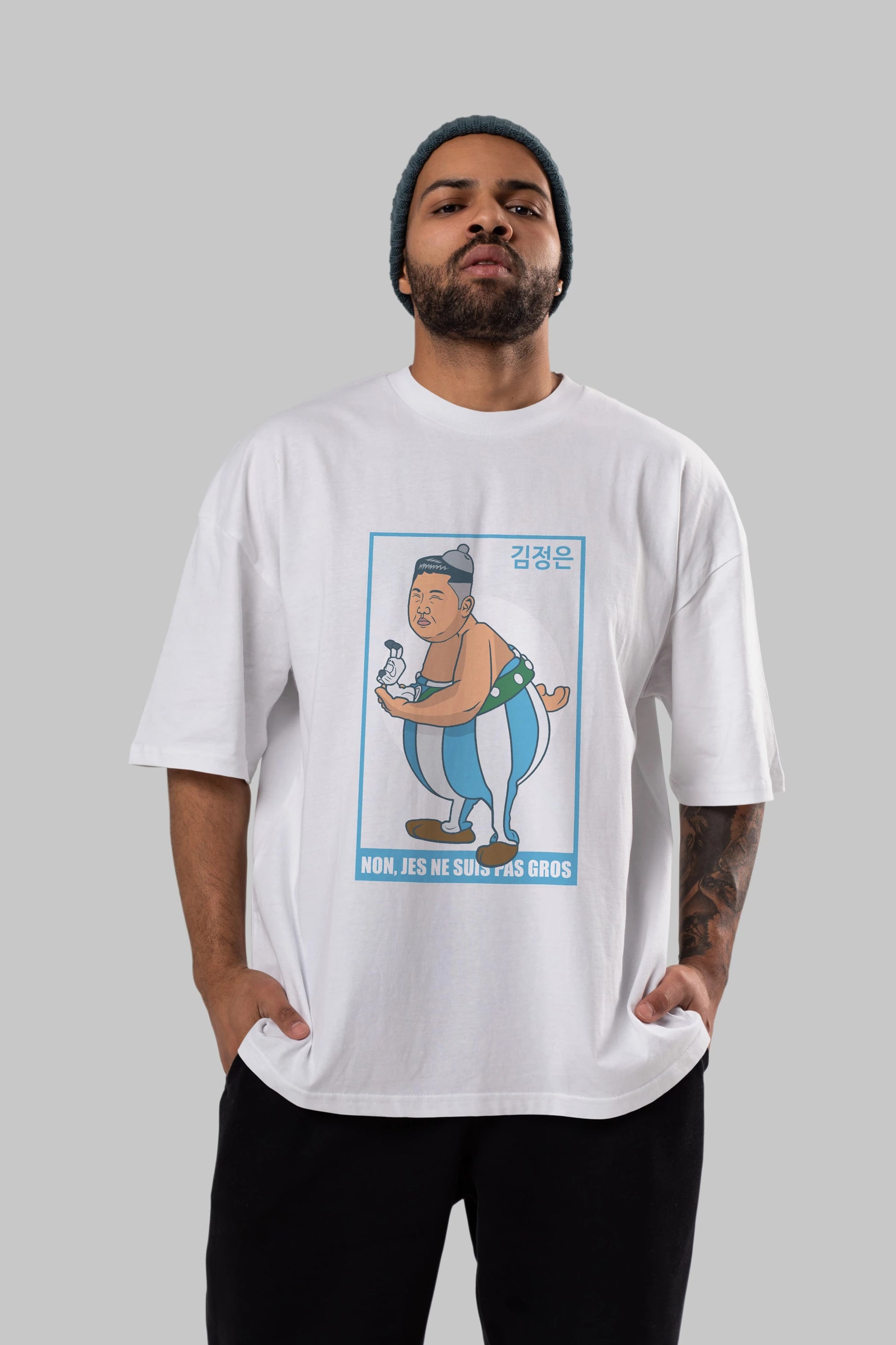 Obelix Jong Un Ön Baskılı Oversize t-shirt Erkek Kadın Unisex %100 Pamuk tişort