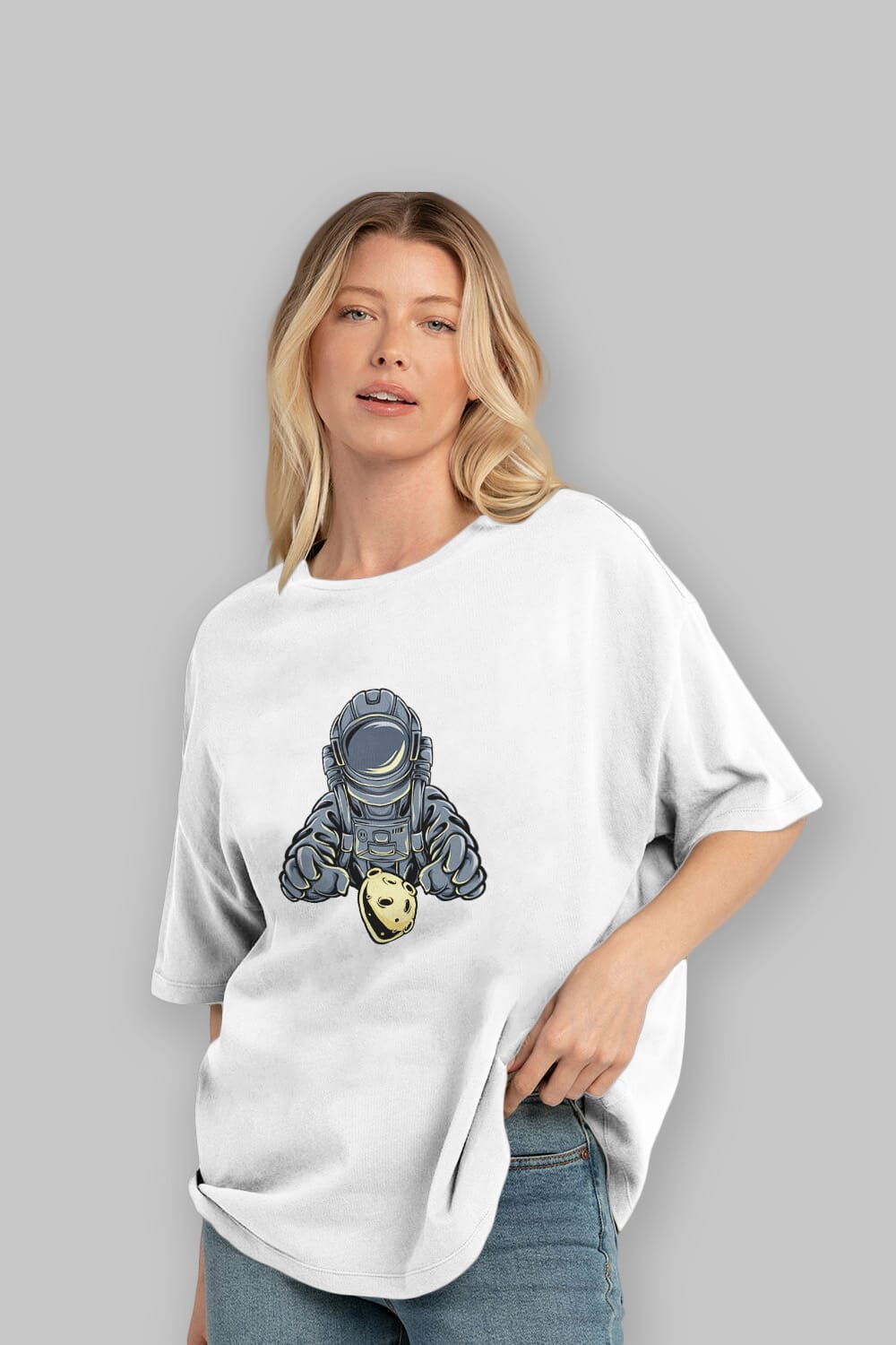 Astromoon sticker Ön Baskılı Oversize t-shirt Erkek Kadın Unisex