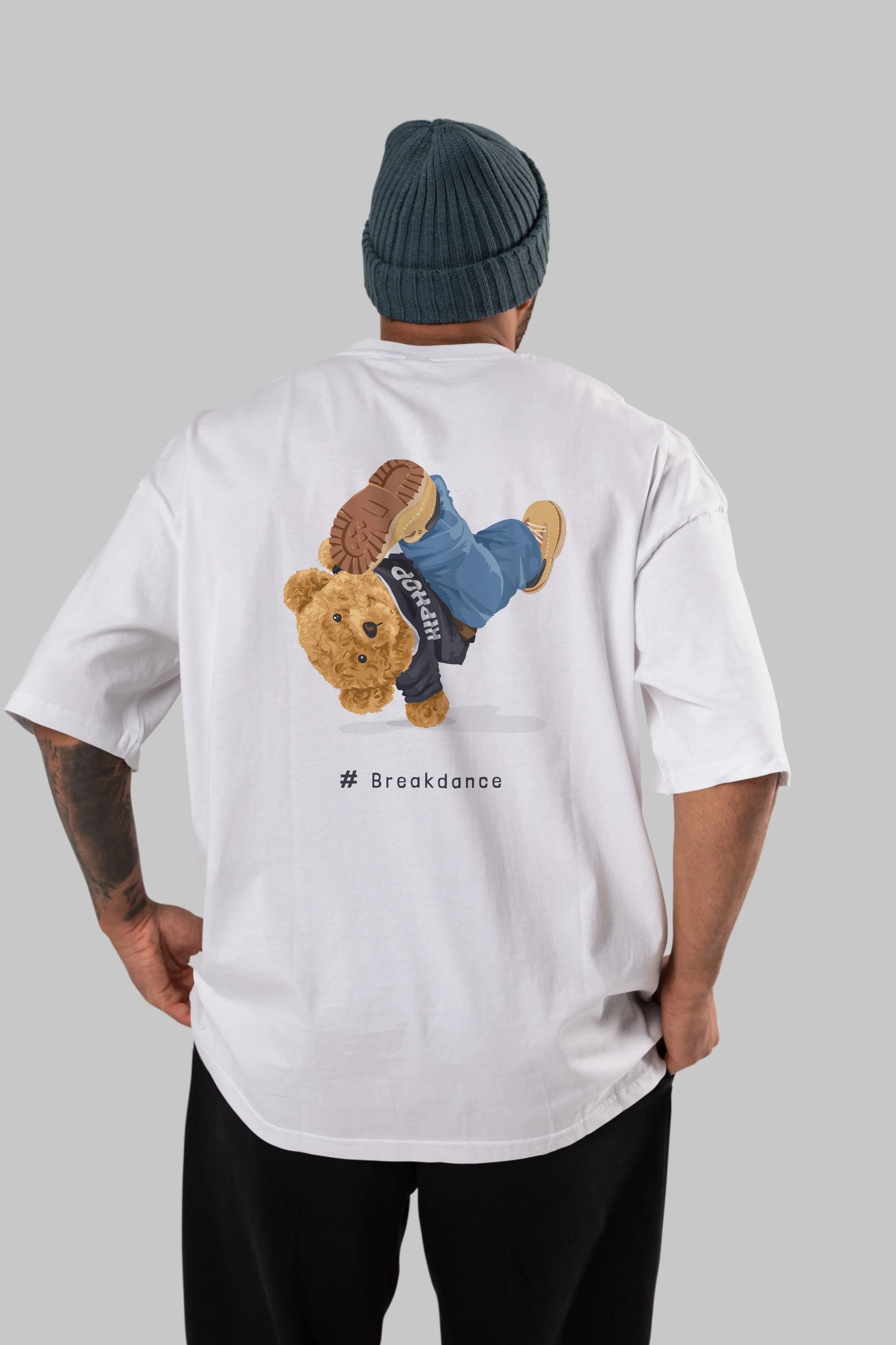 Teddy Bear Breakdance Arka Baskılı Oversize t-shirt Erkek Kadın Unisex %100 Pamuk