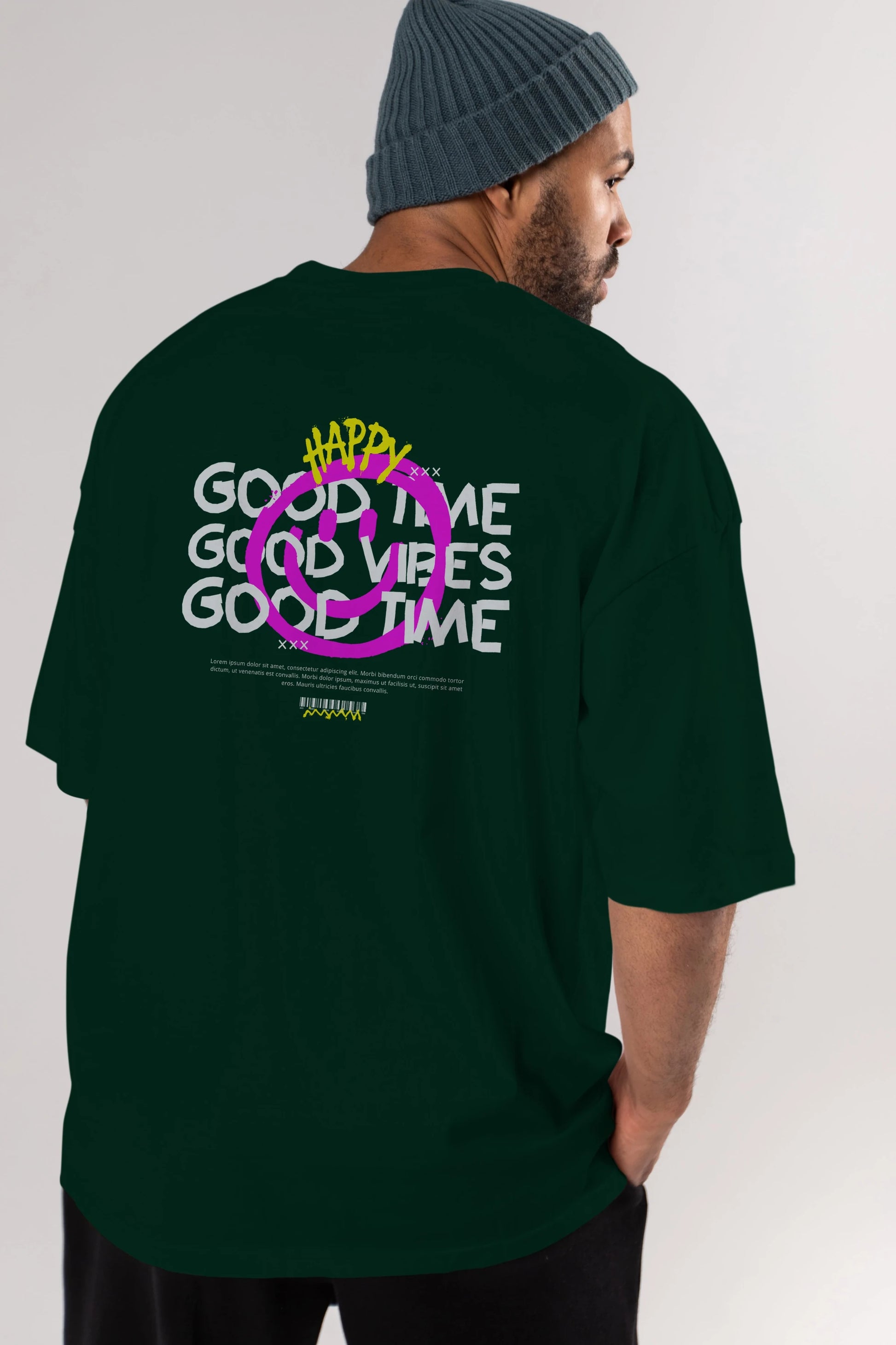 Happy Good Time Yazılı Arka Baskılı Oversize t-shirt Erkek Kadın Unisex