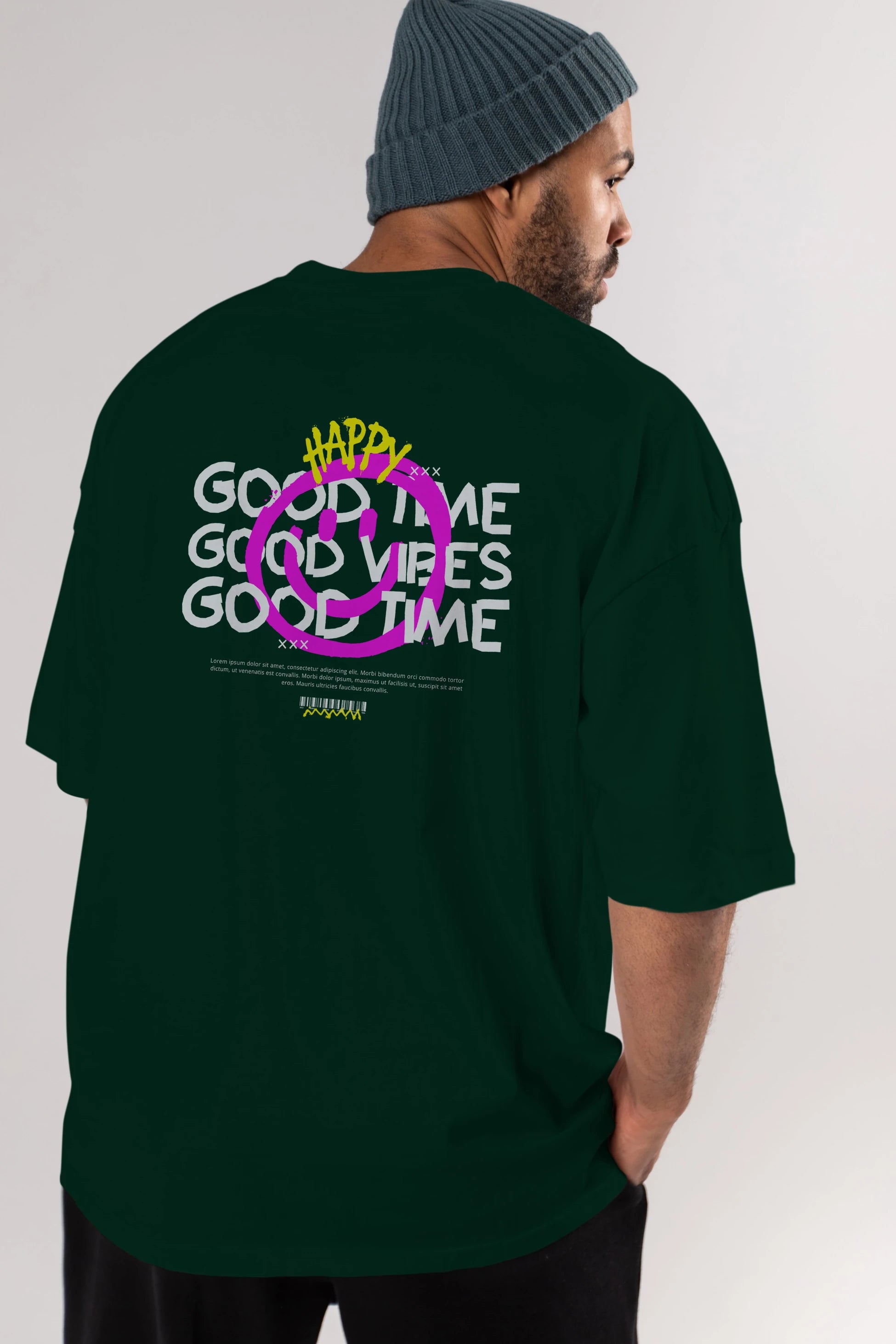 Happy Good Time Yazılı Arka Baskılı Oversize t-shirt Erkek Kadın Unisex