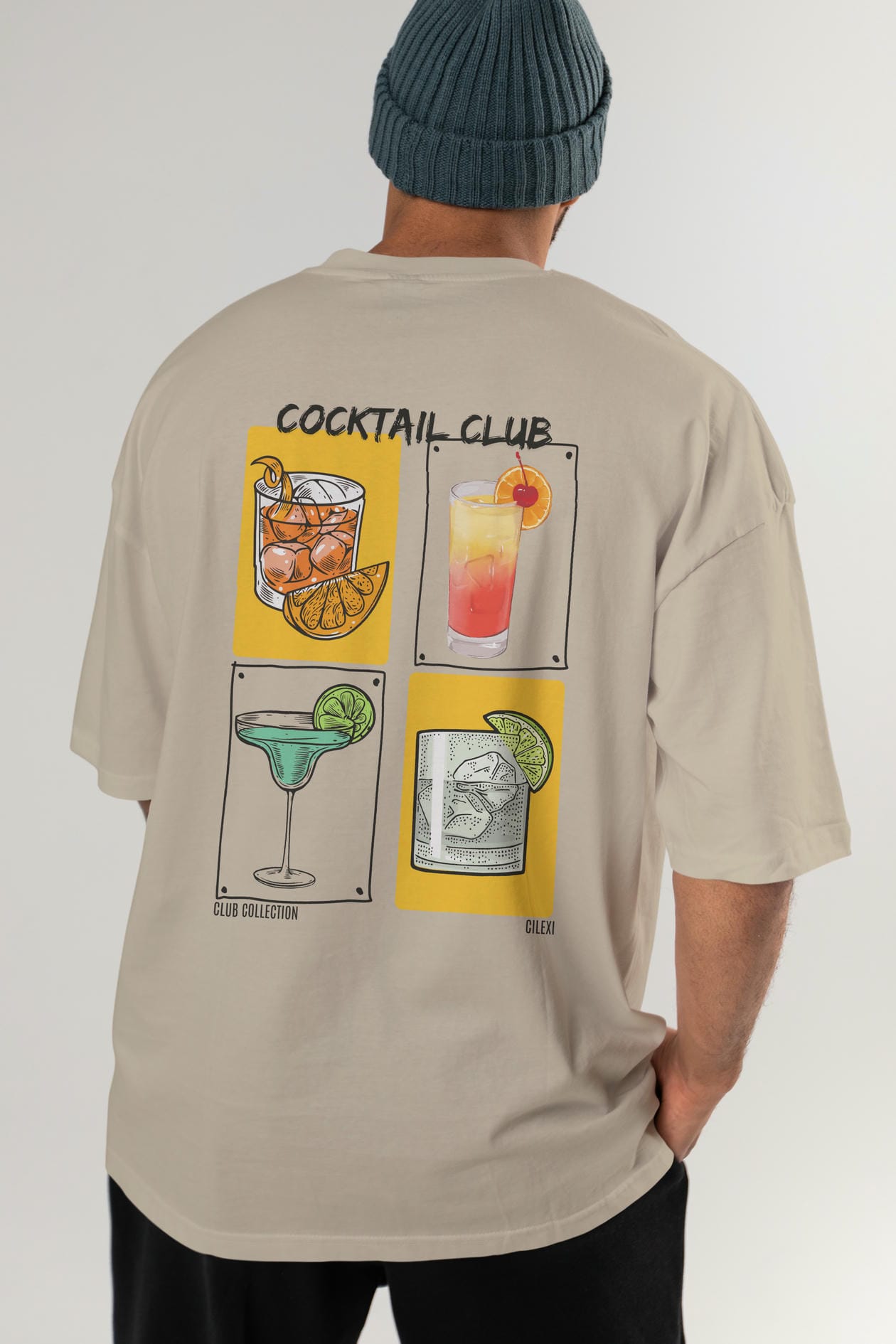 Cocktail Club Arka Baskılı Oversize t-shirt Erkek Kadın %100 Pamuk Bisiklet Yaka tişort