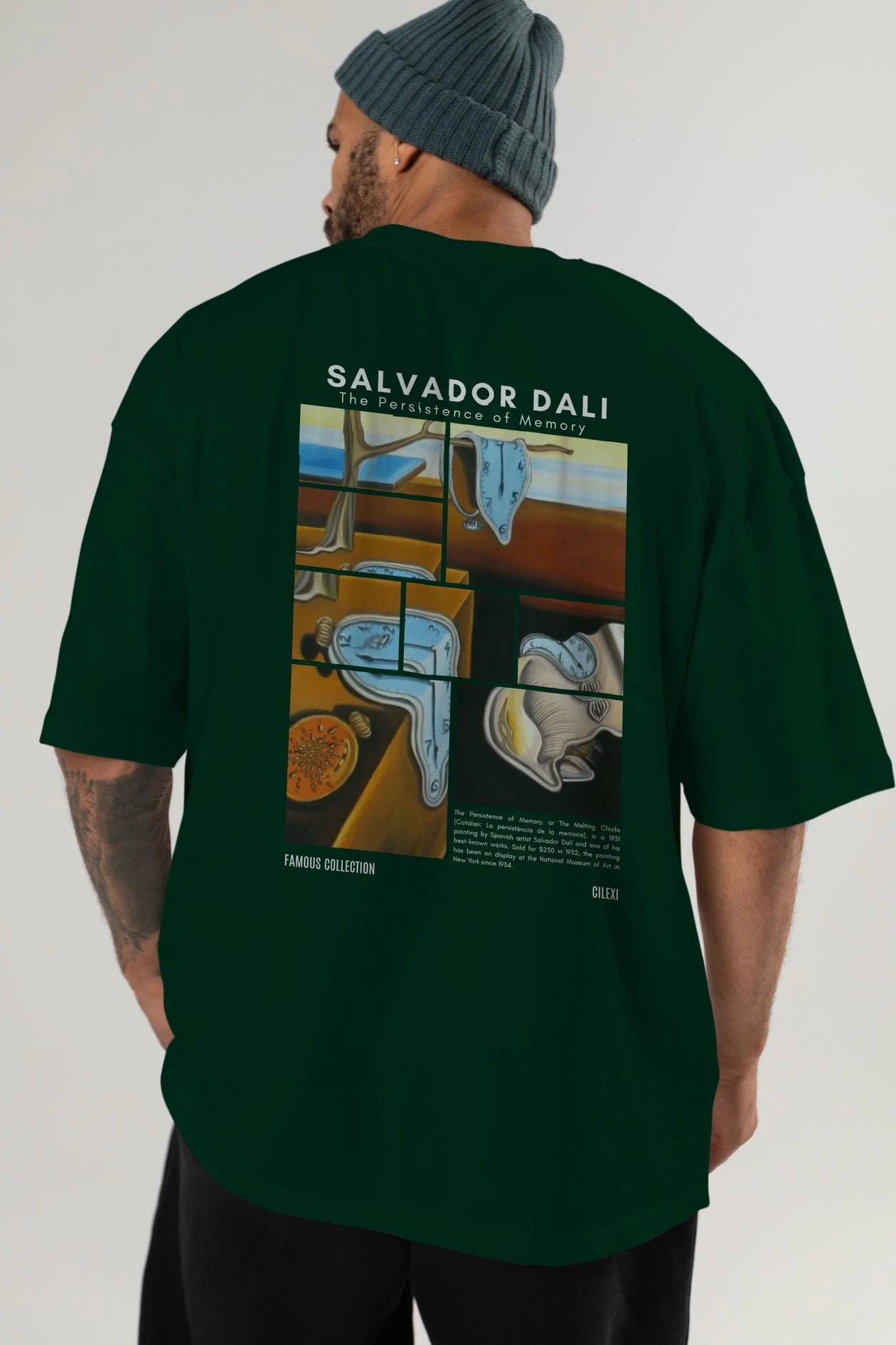 Salvador Dali Arka Baskılı Oversize t-shirt Erkek Kadın Bisiklet Yaka Pamuk tişort