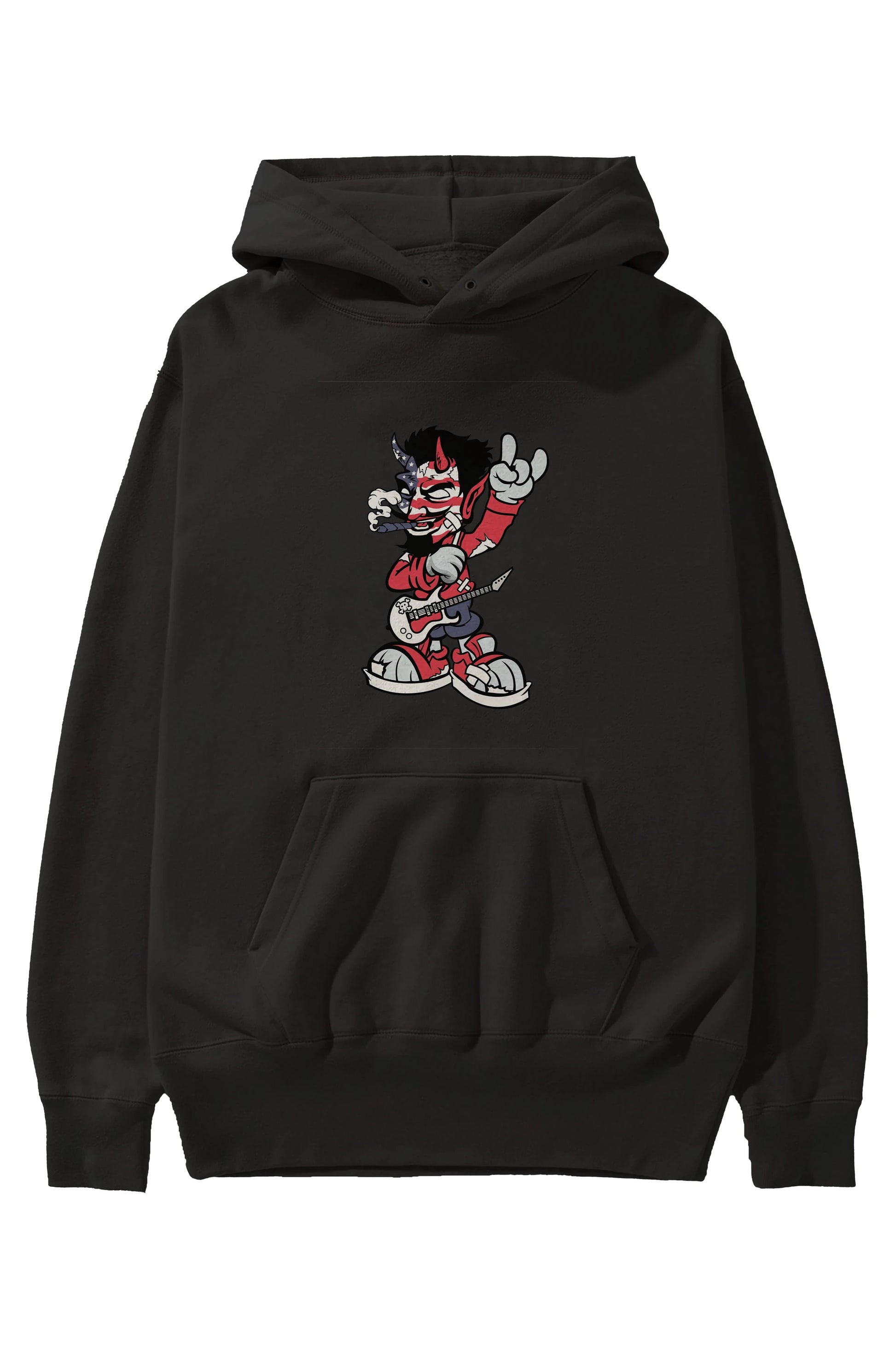 American Devil Rockstar Ön Baskılı Hoodie Oversize Kapüşonlu Sweatshirt Erkek Kadın Unisex