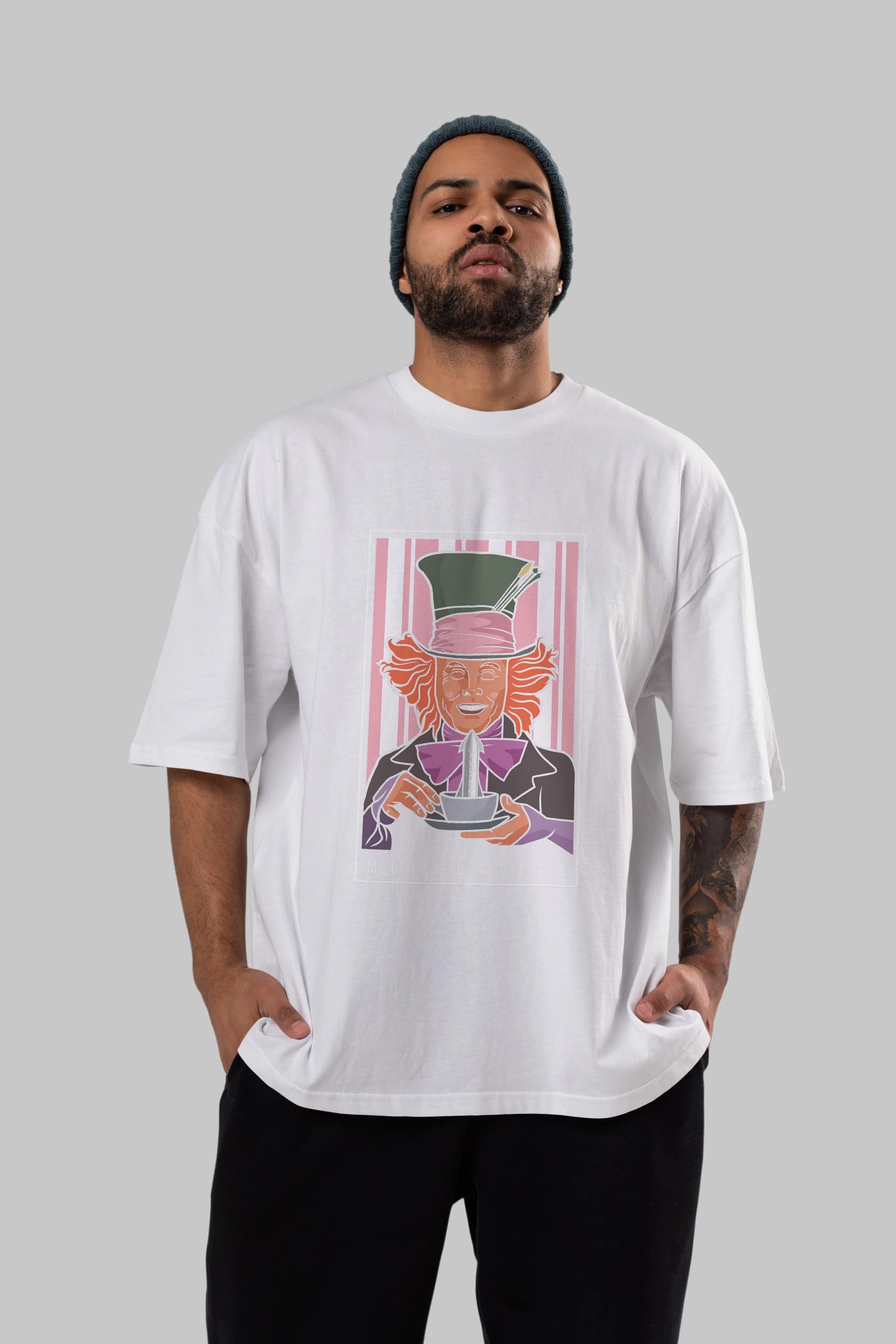 Mad Hatter Elon Musk Ön Baskılı Oversize t-shirt Erkek Kadın Unisex %100 Pamuk tişort