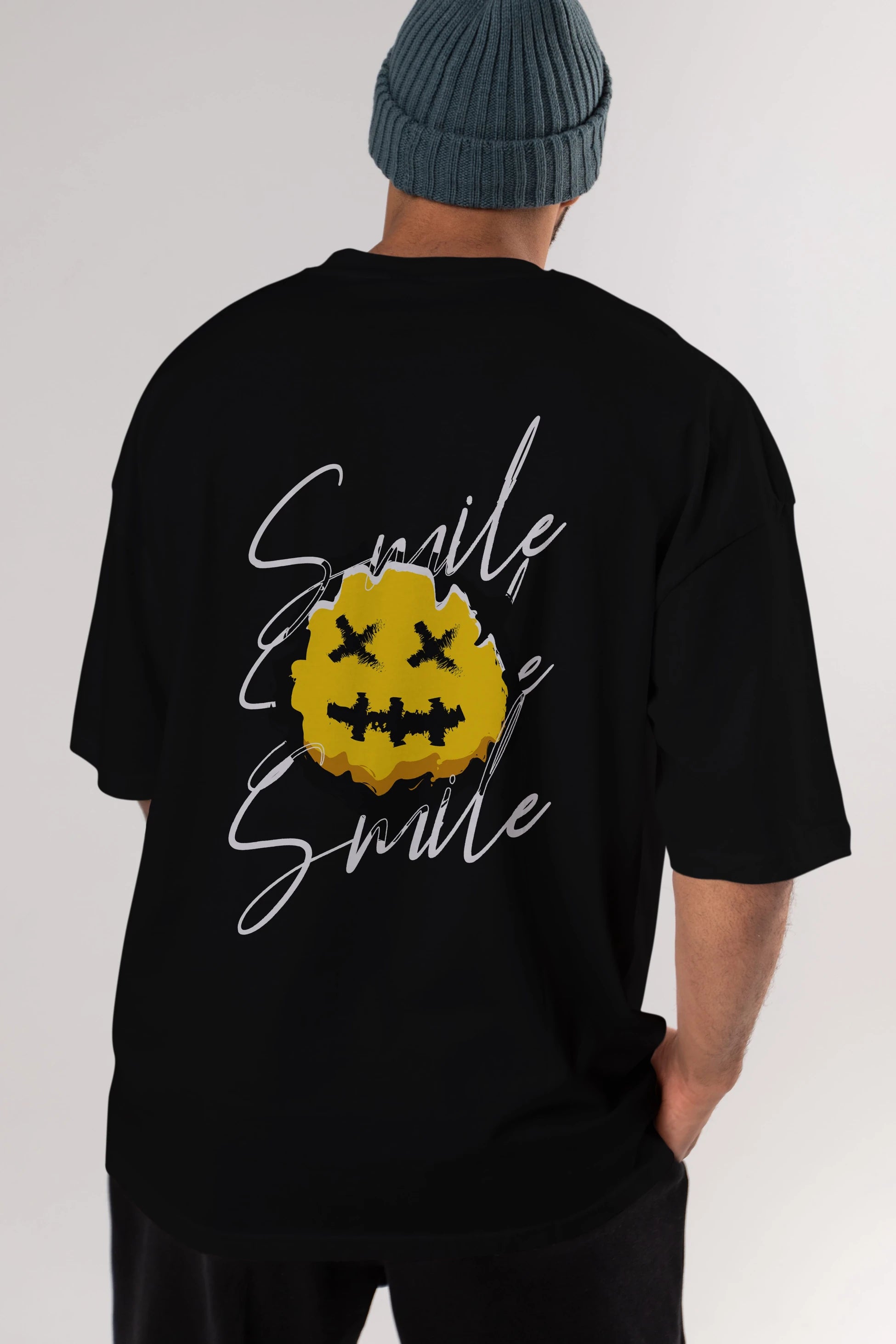 Smile Emoji Arka Baskılı Oversize t-shirt Erkek Kadın Unisex