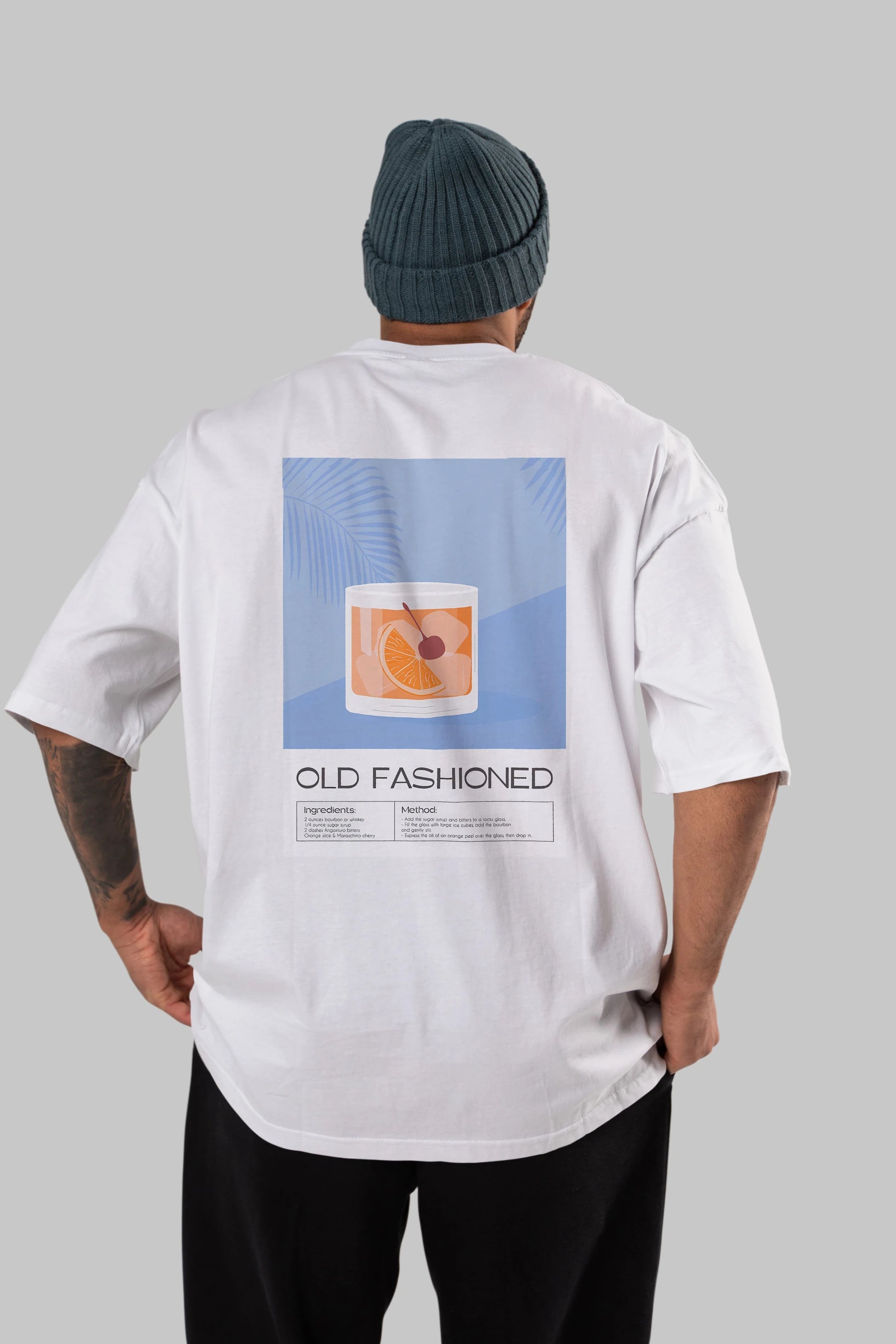 Old Fashioned 3 Arka Baskılı Oversize t-shirt Erkek Kadın Unisex %100 Pamuk Bisiklet Yaka tişort