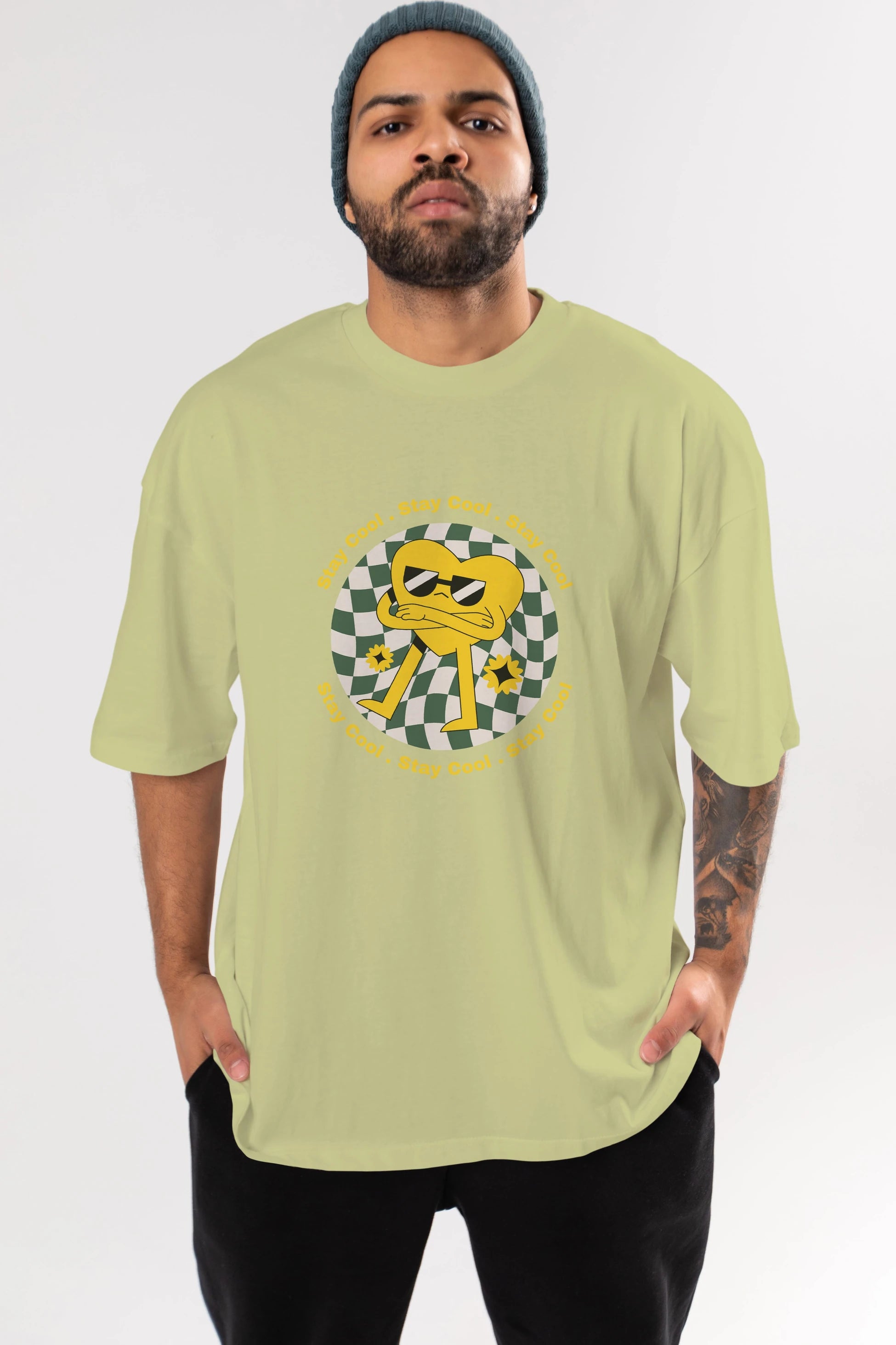 Stay Cool Yazılı Ön Baskılı Oversize t-shirt Erkek Kadın Unisex