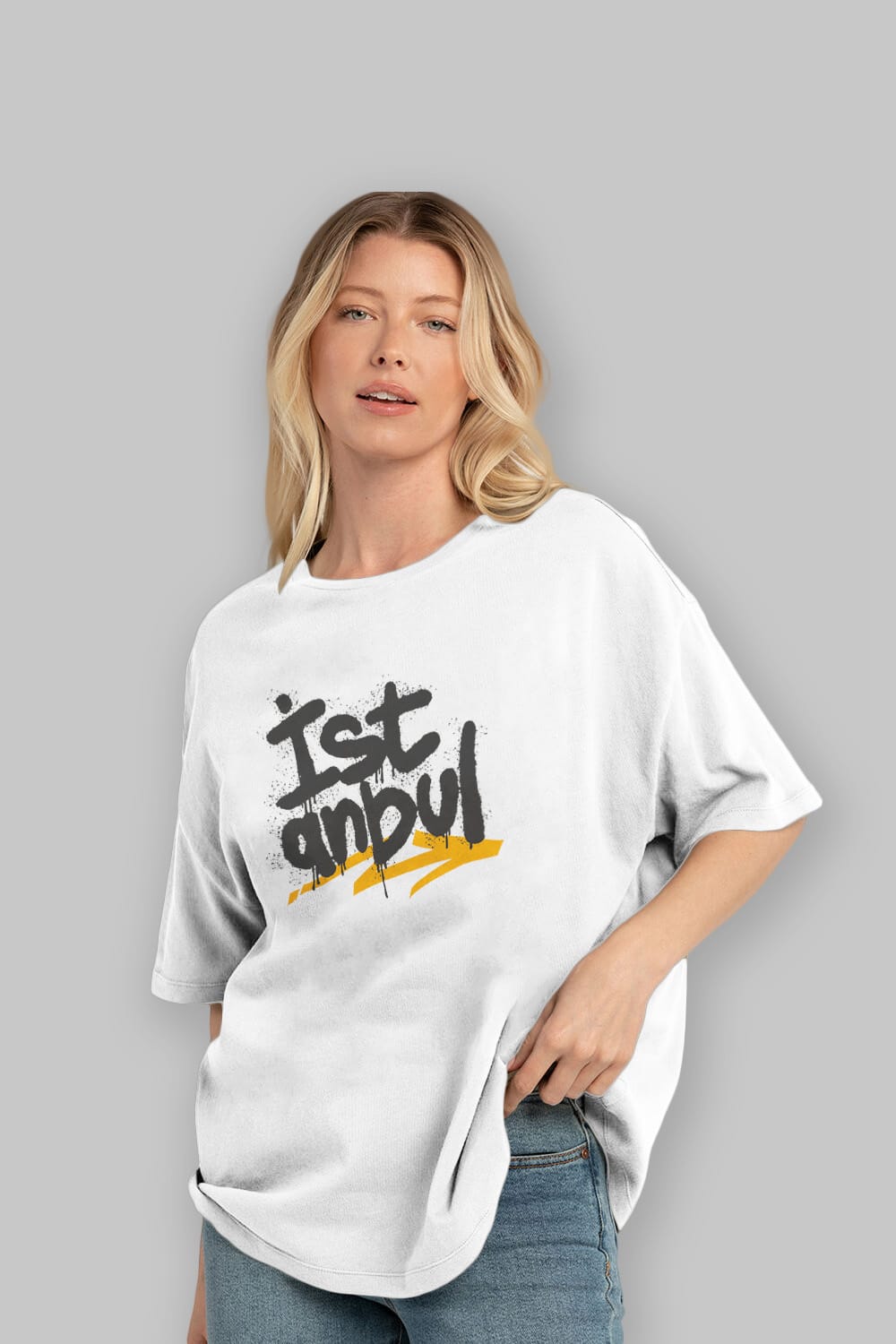 istanbul Yazılı Ön Baskılı Oversize t-shirt Erkek Kadın Unisex