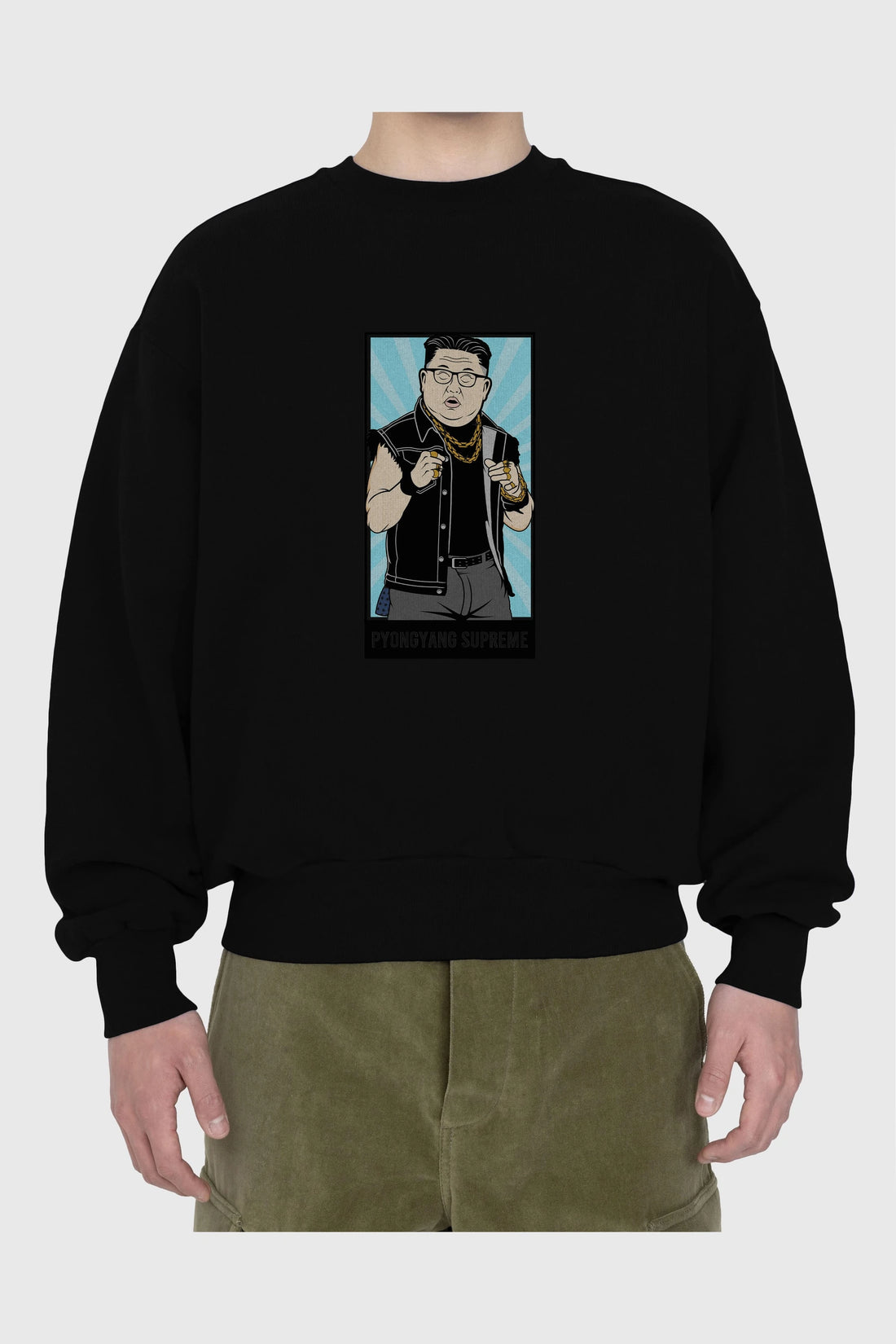 Kim Jong Un Pyongyang Supreme Ön Baskılı Oversize Sweatshirt Erkek Kadın Unisex