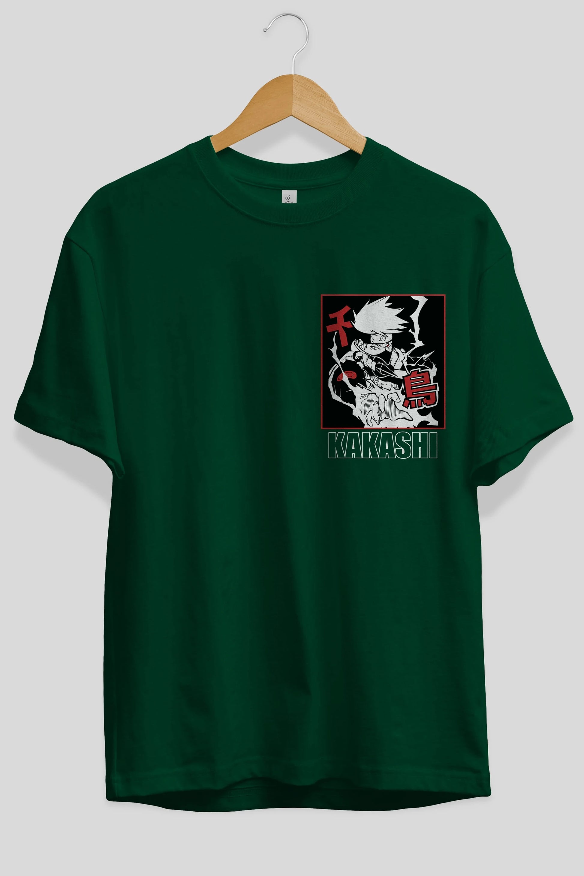KAKASHI HATAKE NARUTO Ön Sol Baskılı Oversize t-shirt Erkek Kadın Unisex %100 Pamuk Bisiklet Yaka tişort