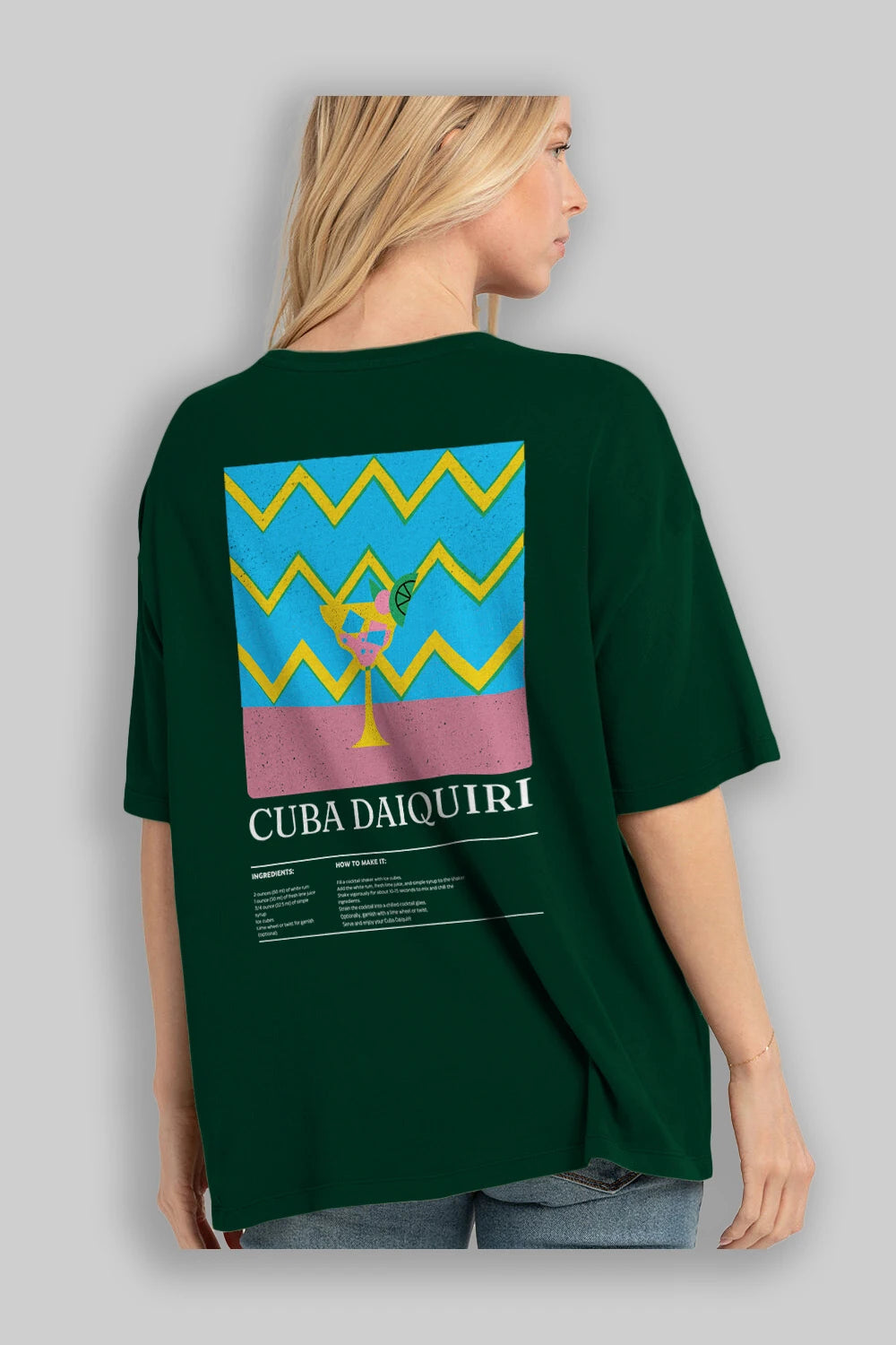 Cuba Daiquiri Kokteyl Serisi Arka Baskılı Oversize t-shirt Erkek Kadın %100 Pamuk Bisiklet Yaka tişort