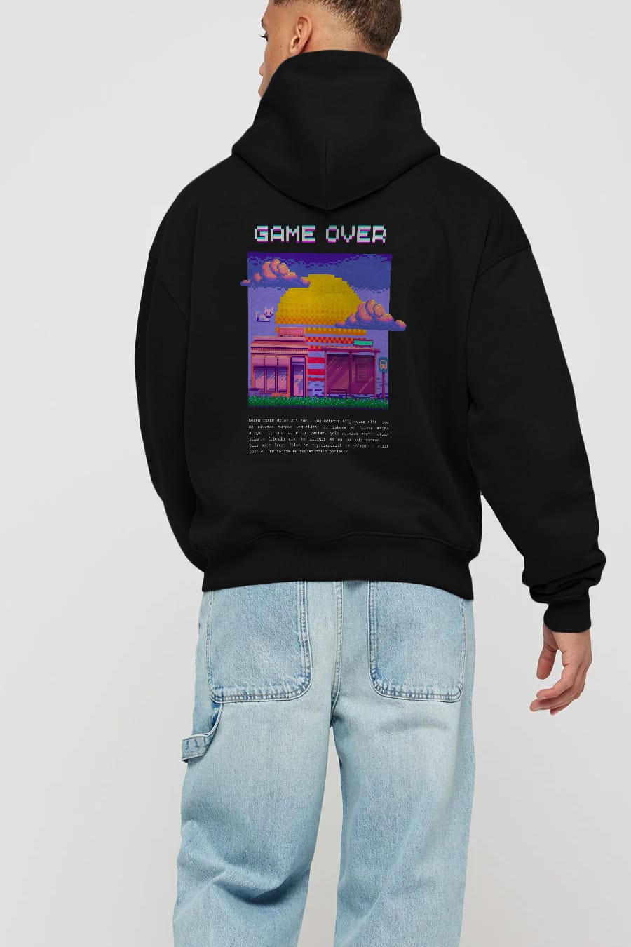 Game Over Yazılı Arka Baskılı Oversize Hoodie Kapüşonlu Sweatshirt Erkek Kadın Unisex