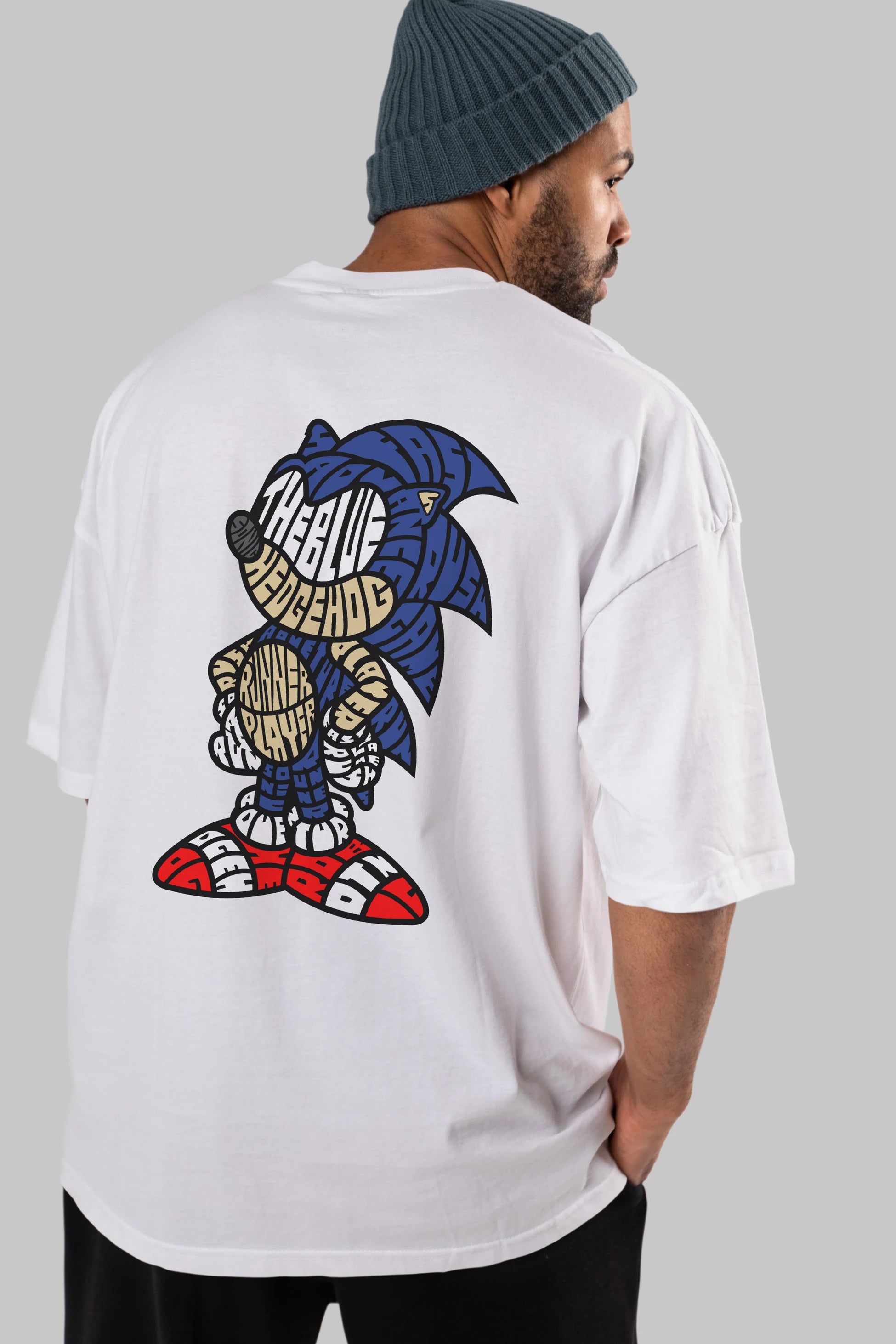 The Blue Hedgehog Arka Baskılı Oversize t-shirt %100 pamuk Erkek Kadın Unisex