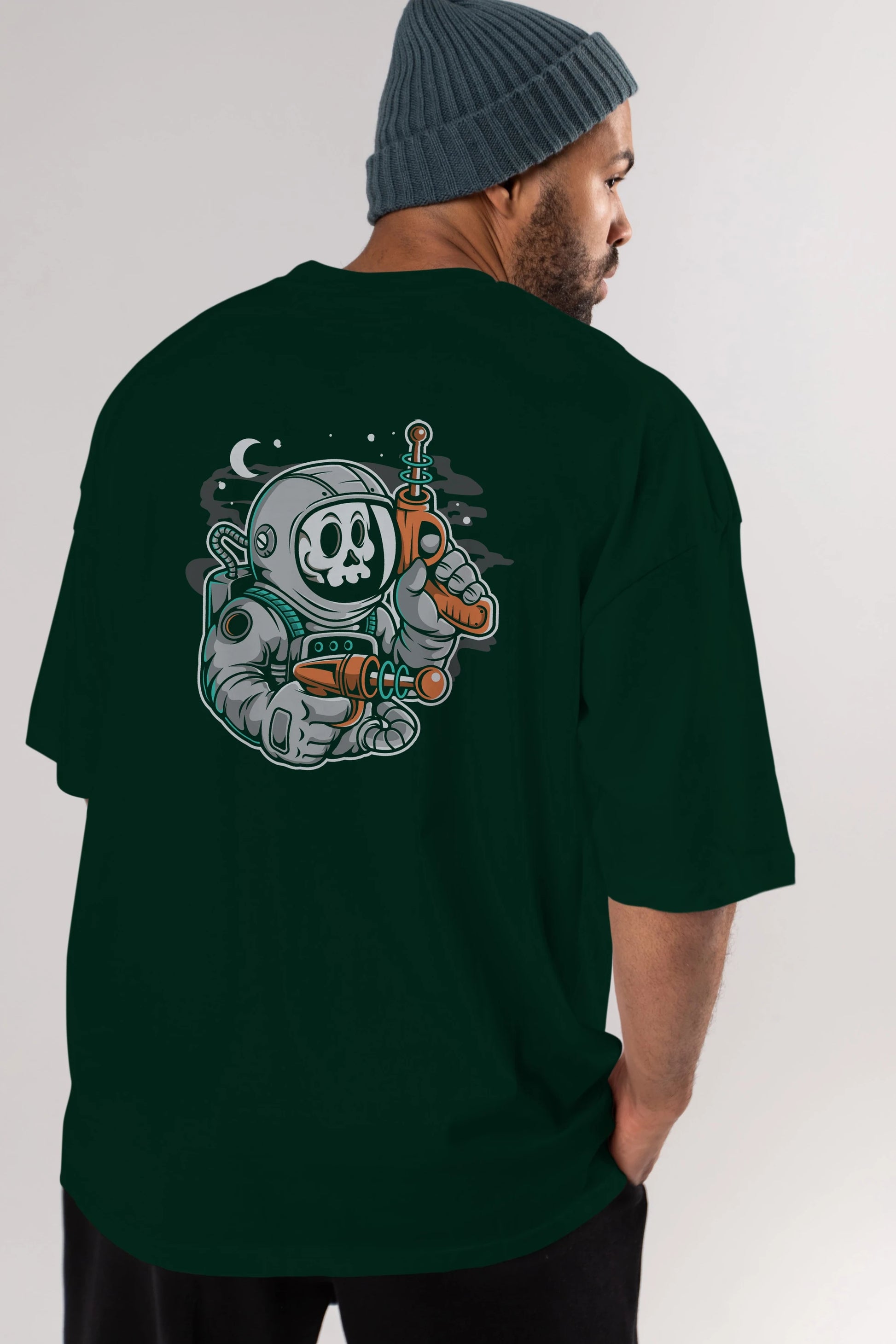 Astronaut Ray Gun Arka Baskılı Oversize t-shirt Erkek Kadın Unisex