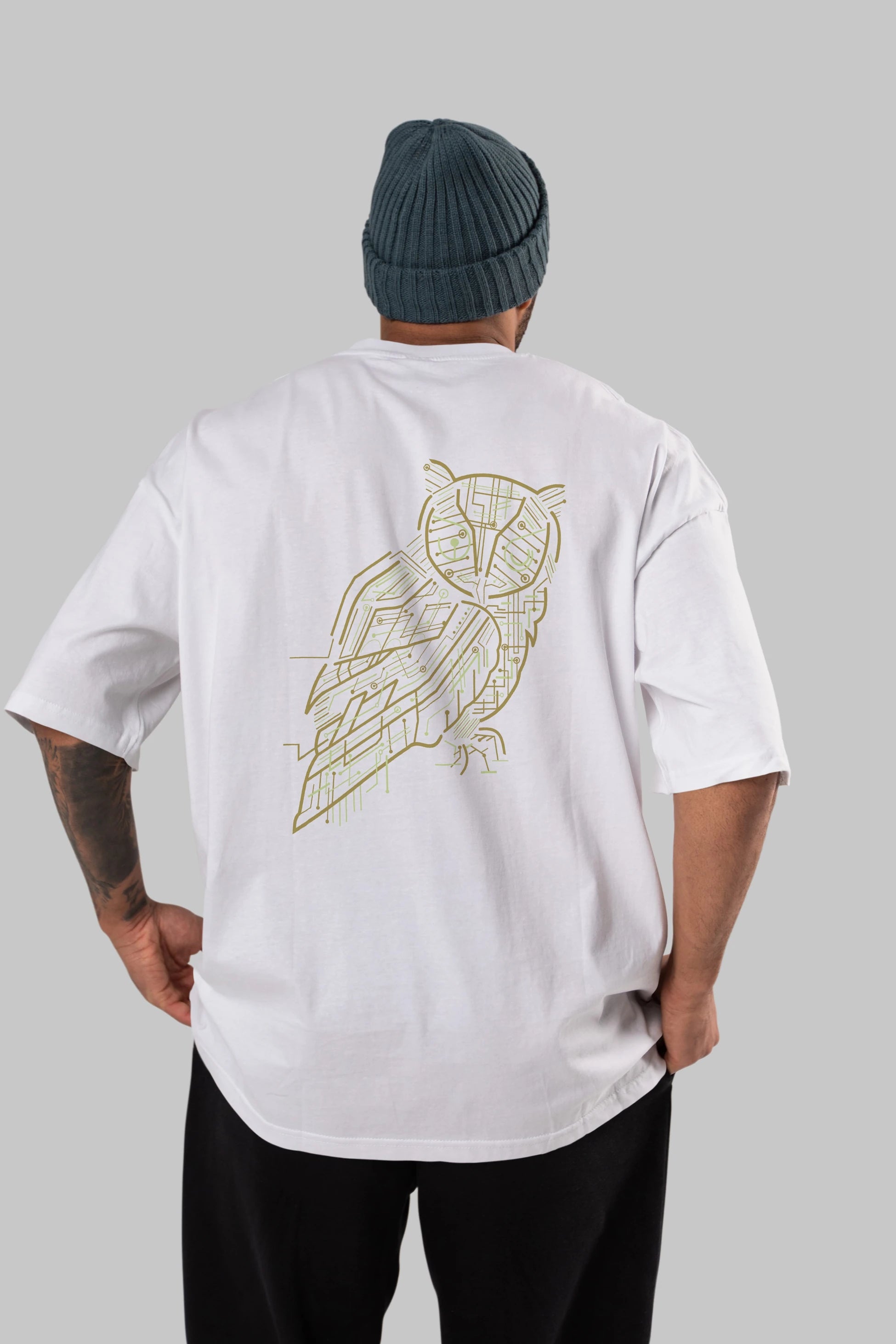 Electrical Owl Arka Baskılı Oversize t-shirt %100 pamuk Erkek Kadın Unisex