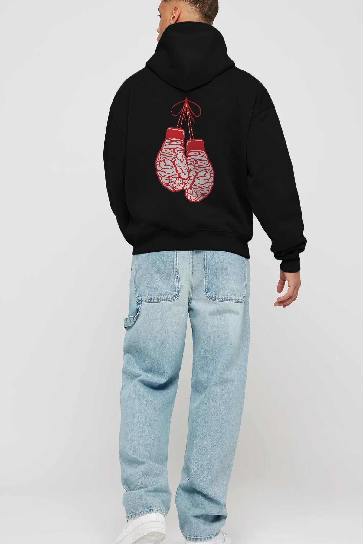 Brain Gloves Arka Baskılı Hoodie Oversize Kapüşonlu Sweatshirt Erkek Kadın Unisex