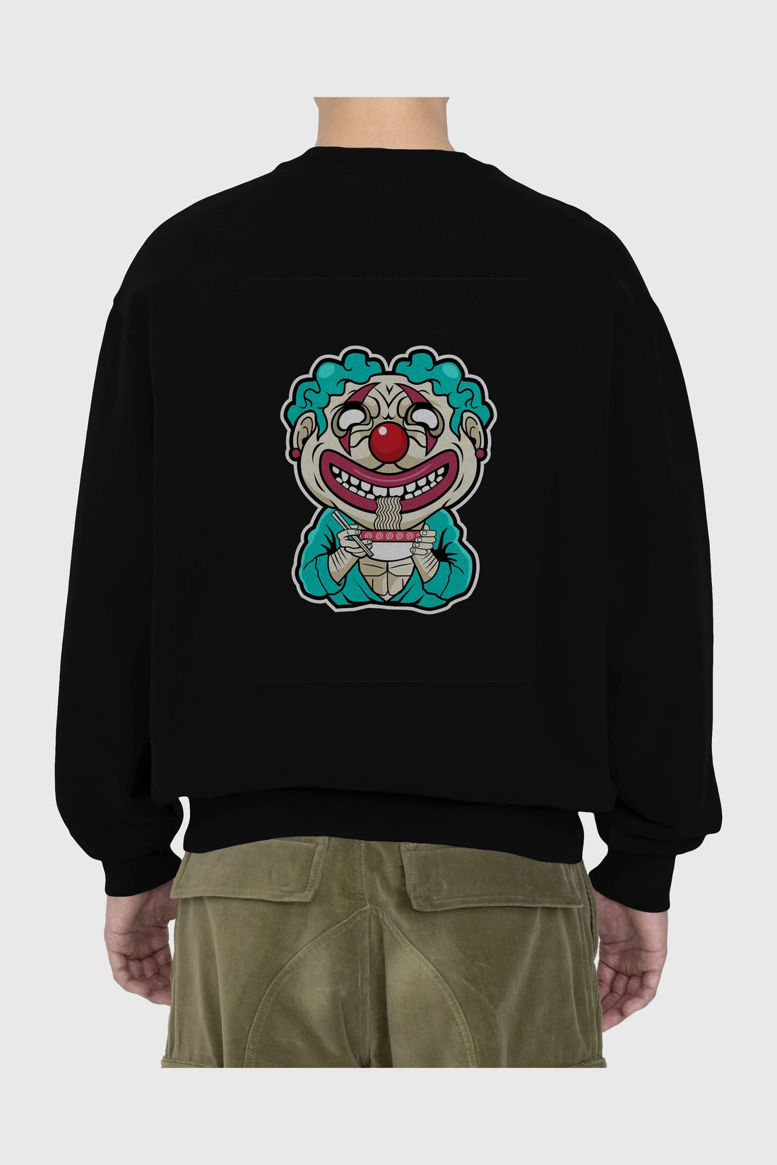Clown Ramen Arka Baskılı Oversize Sweatshirt Erkek Kadın Unisex