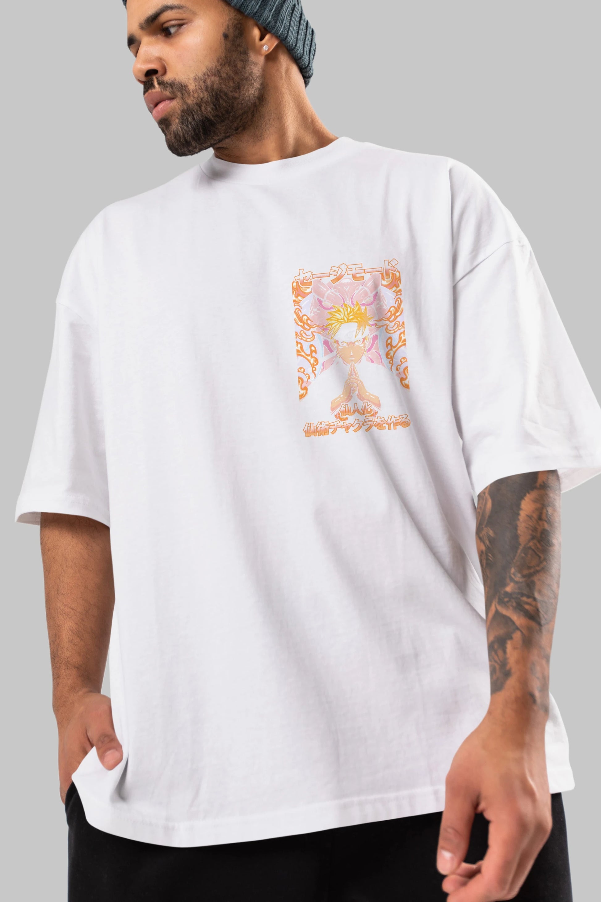 NARUTO (10) Ön Sol Baskılı Oversize t-shirt Erkek Kadın Unisex %100 Pamuk Bisiklet Yaka tişort