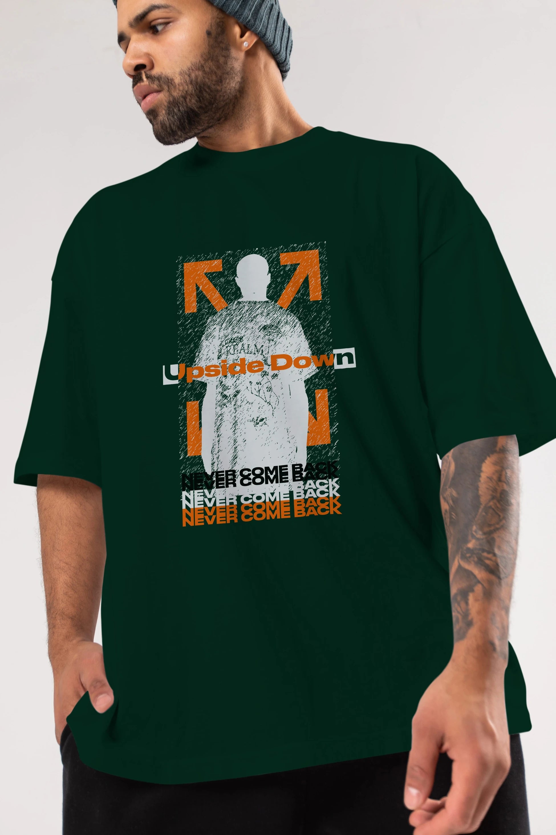 Upside Down Ön Baskılı Oversize t-shirt Erkek Kadın Unisex