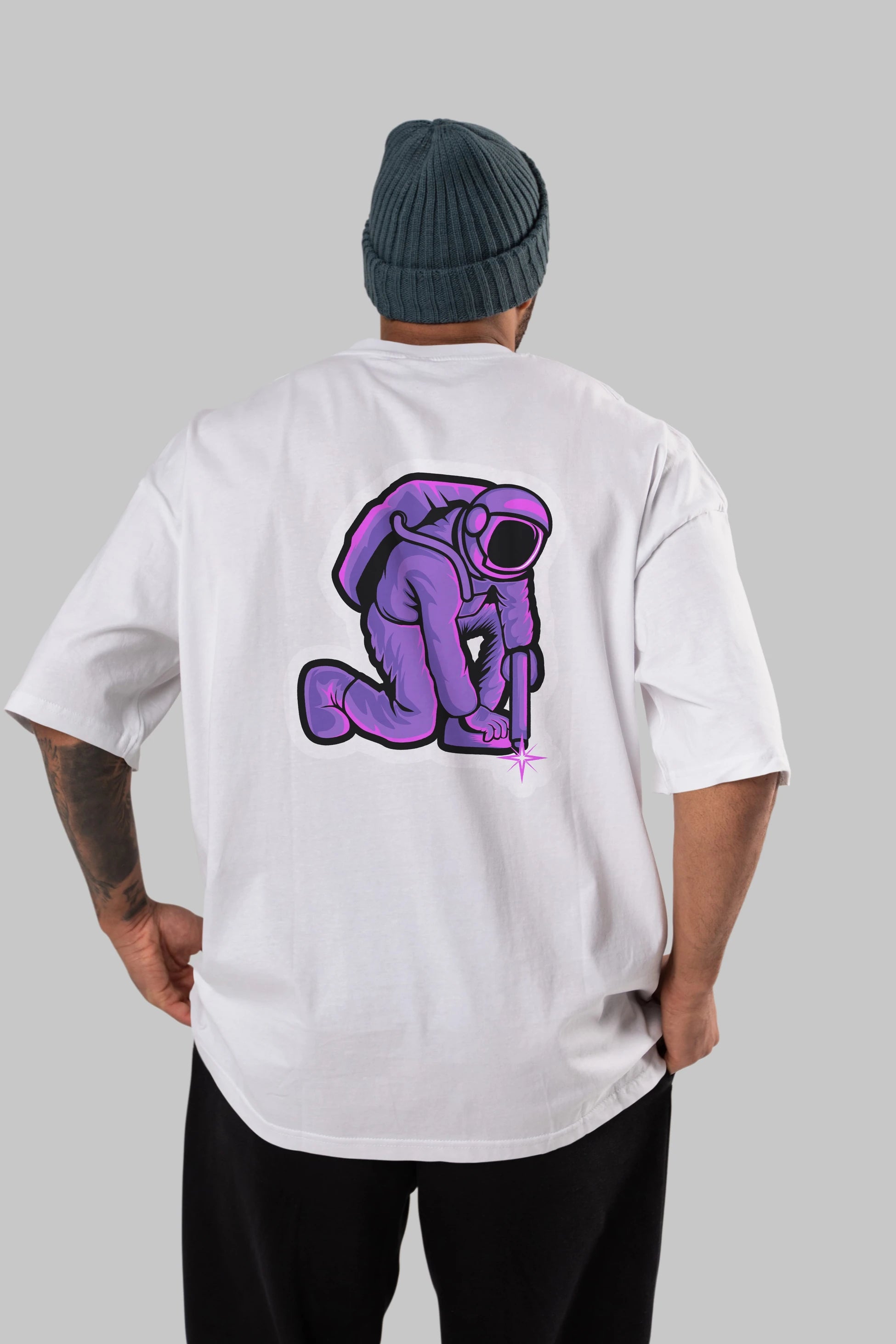 Welding in Space Sticker Arka Baskılı Oversize t-shirt Erkek Kadın Unisex