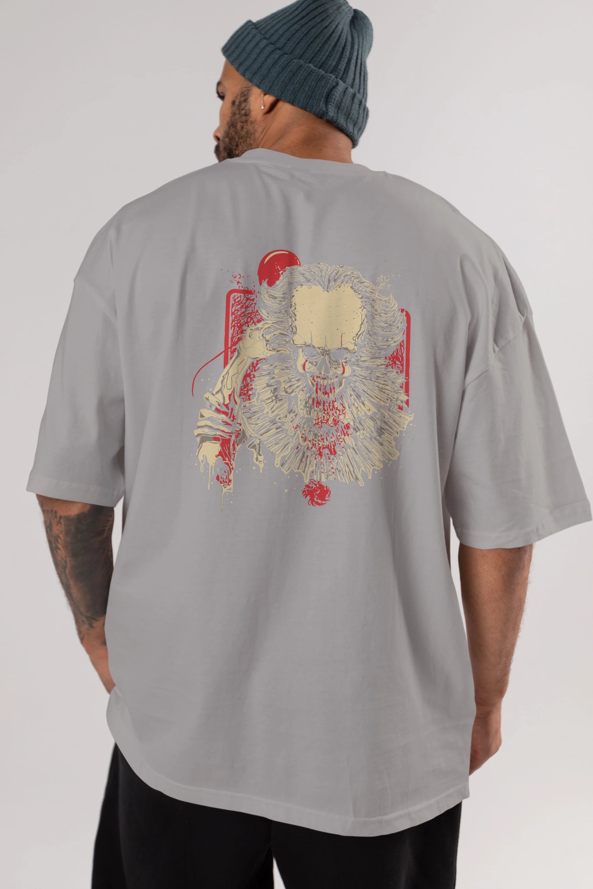 it (2) Arka Baskılı Oversize t-shirt Erkek Kadın Unisex %100 Pamuk Bisiklet Yaka tişort